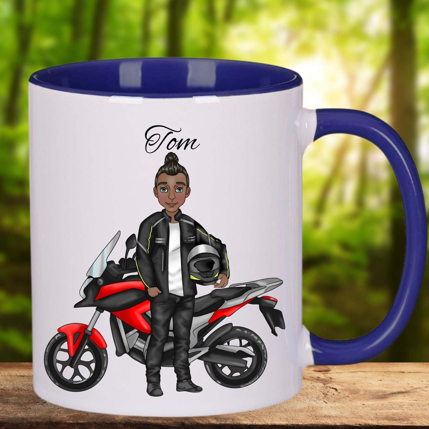 Personalised motorbike male characters mug travel mug, biker cup, Custom build character, add any name, Gift for him motorcycle rider gifts