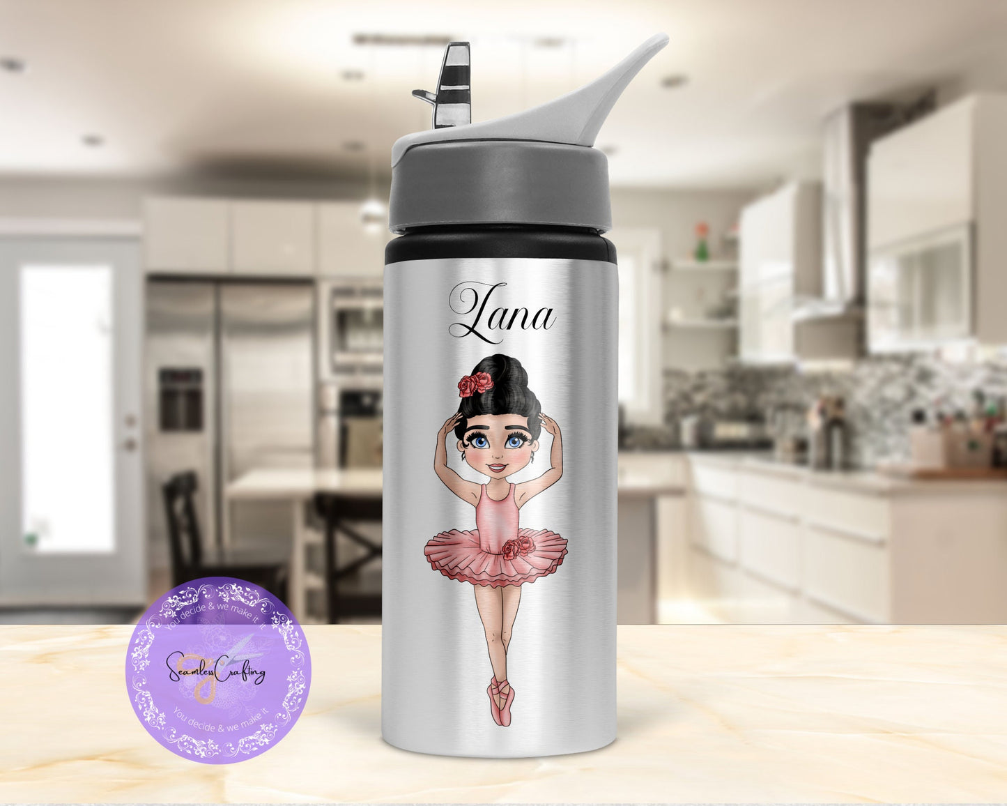 Personalised Ballerina girls bottle, Customised Ballerina water bottle, Gift for Ballerina lover with free drawstring bag limited