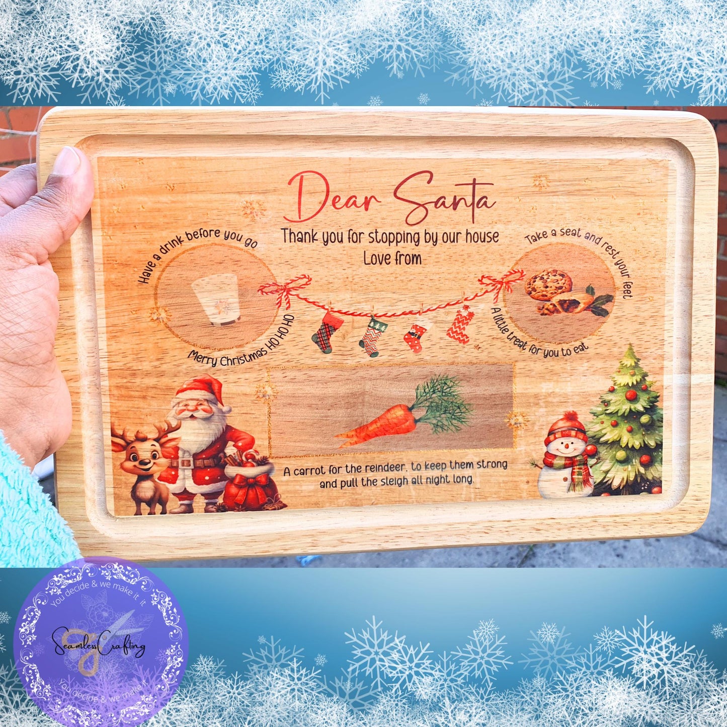 Personalised Christmas Eve Wooden Board, Xmas Board Mat, Santa Treat Place Mat, Reinder treat wood Mat, Custom with any name