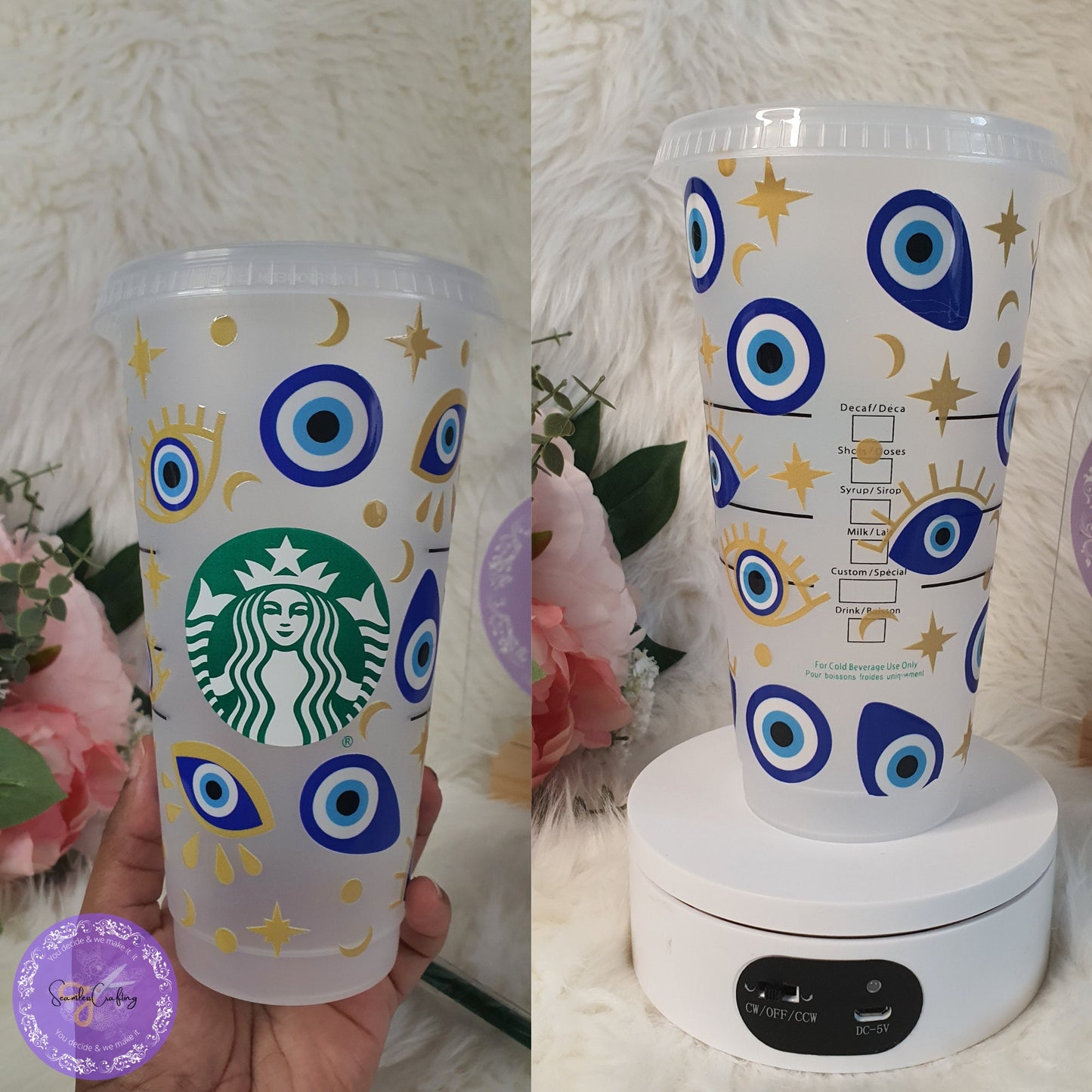 EVIL EYE, Personalised All-Seeing Eye Cup. Turkish Eye Protection, Spiritual 24 oz Cup Gift, cold cup Evil Eye Style with Straw