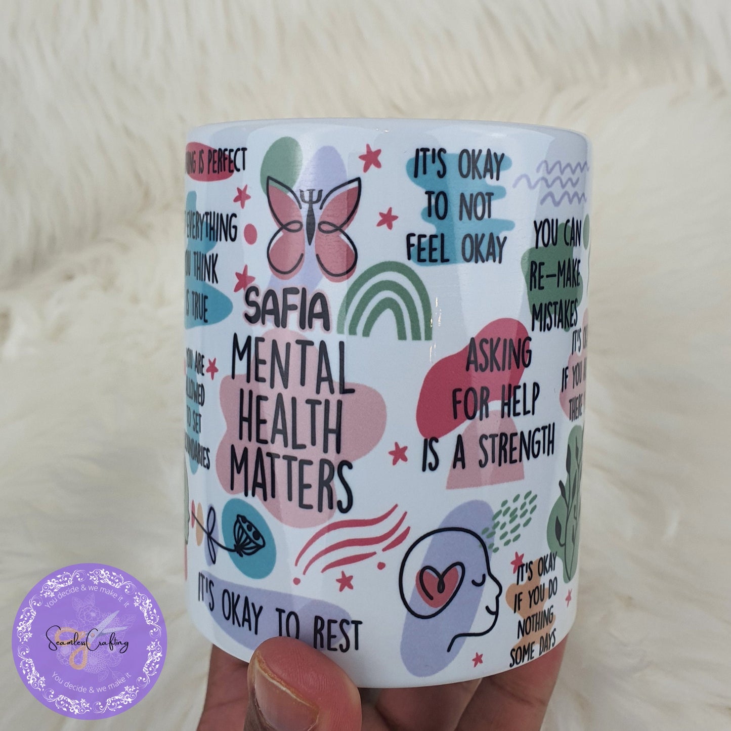 My Mental Health Matters Reminders Cup, Mental Health Awareness, Positive affirmation self-love beer can Cersmic mug, all about me