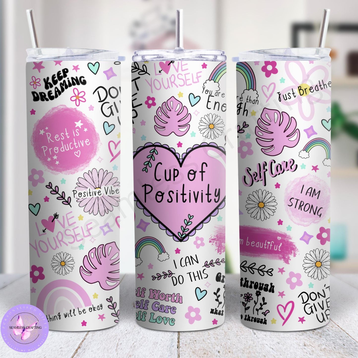Daily Manifestation Positive Reminders Tumbler Cup, Mental Health Awareness, Positive affirmation self-love travel mug, All About me