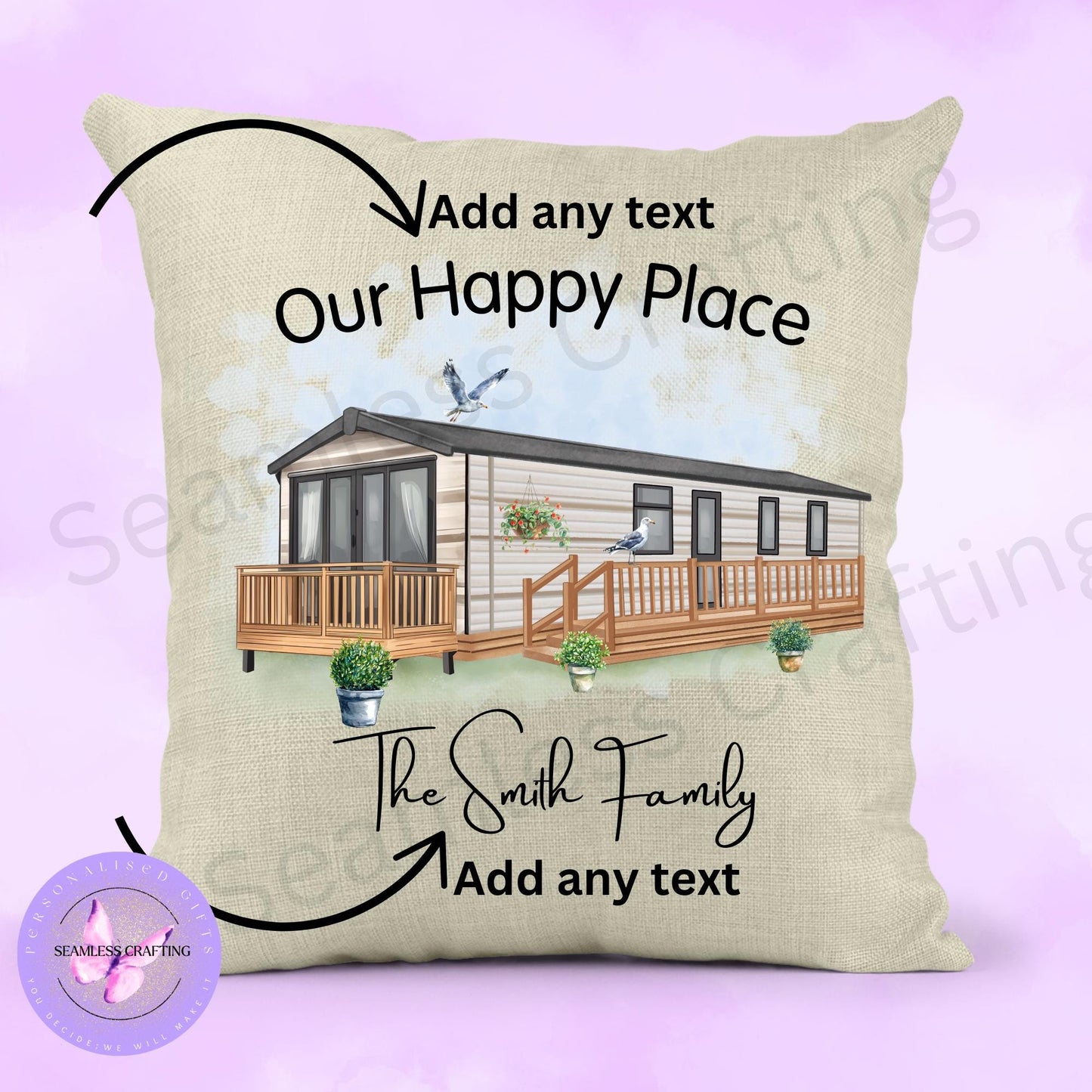 Personalised Static Caravan gift, Custom any text & names, Campervan holiday gift, Static owners ornament, cushion presents, New home gift
