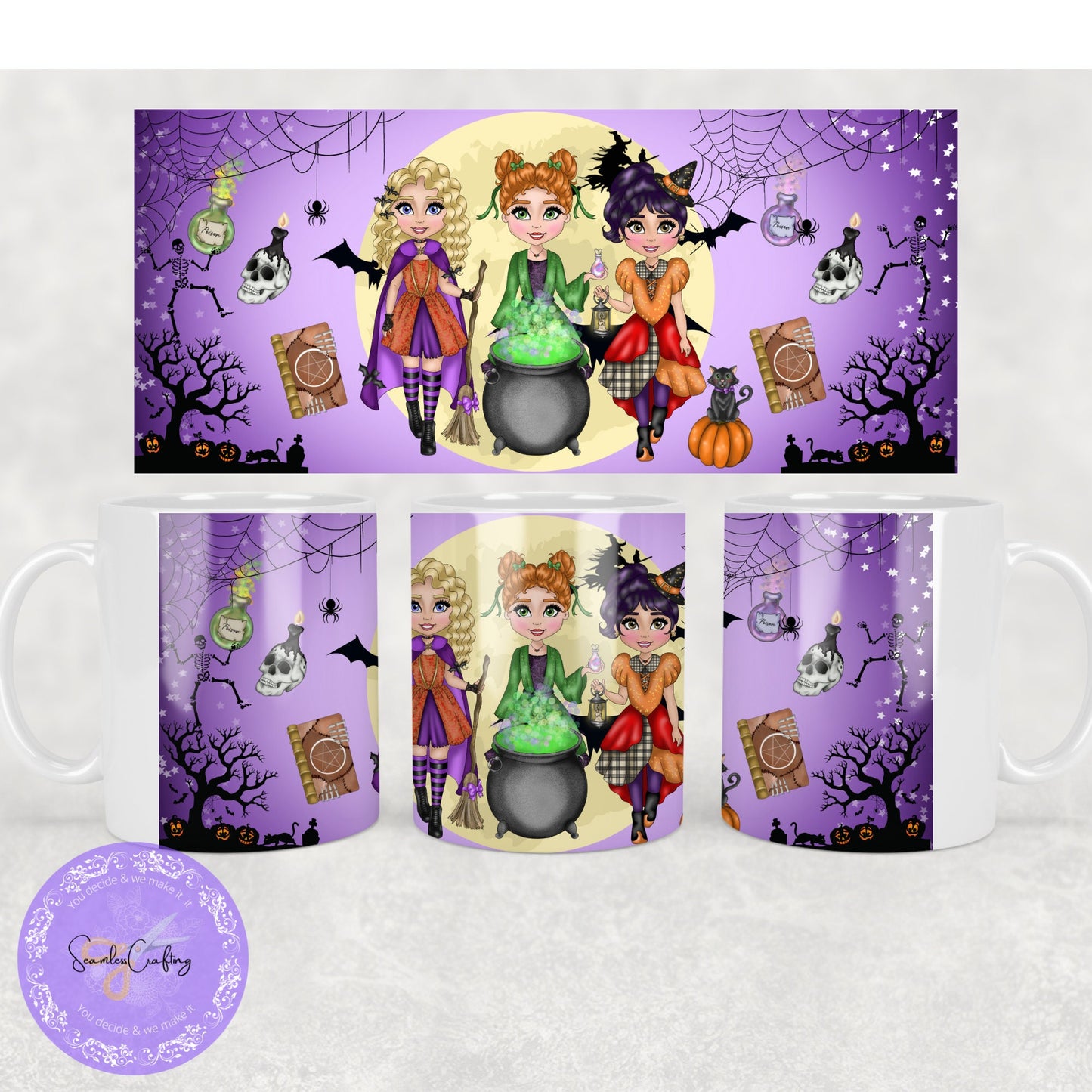 Personalised Witch Sisters mug, Custom Witches mug, Witches & Cauldron Mug, Halloween Witches Mug, Gift for her, witchy lover cup,
