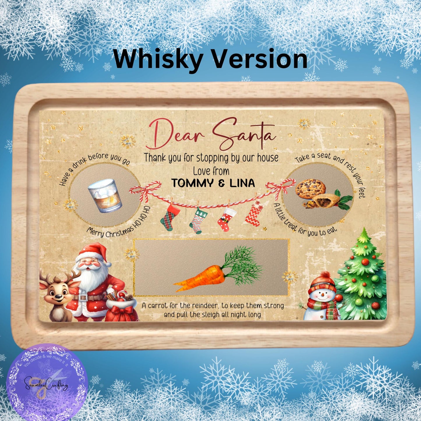 Personalised Christmas Eve Wooden Board, Xmas Board Mat, Santa Treat Place Mat, Reinder treat wood Mat, Custom with any name