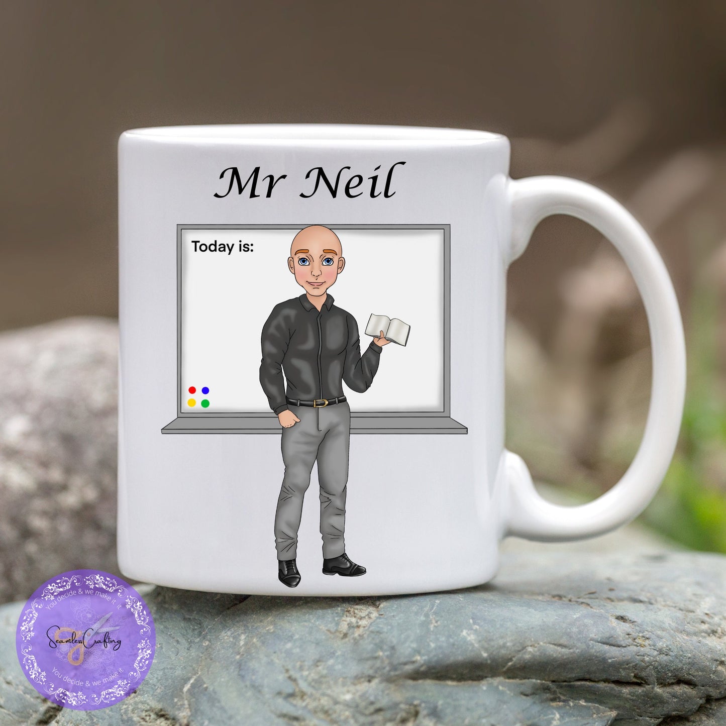 Personalised Male teacher Caricature, Character Coffee mug, End of School present, New Teacher, build your character, Thermal cup