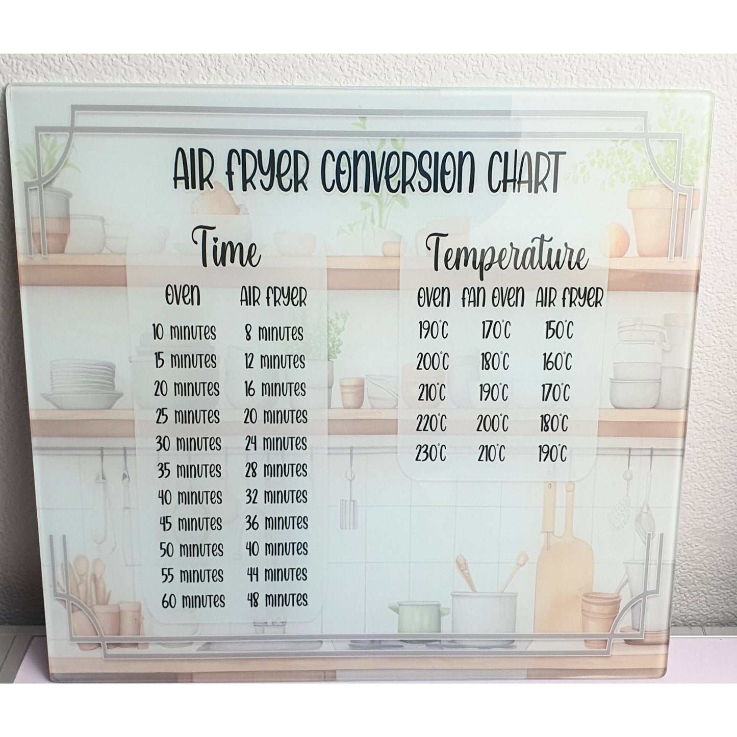 Personalised Glass Air Fryer Conversion Chart, Cooking lover gift, Tampered Glass, Baker, Chef cooking Aid, Customised Board, Birthday Gift