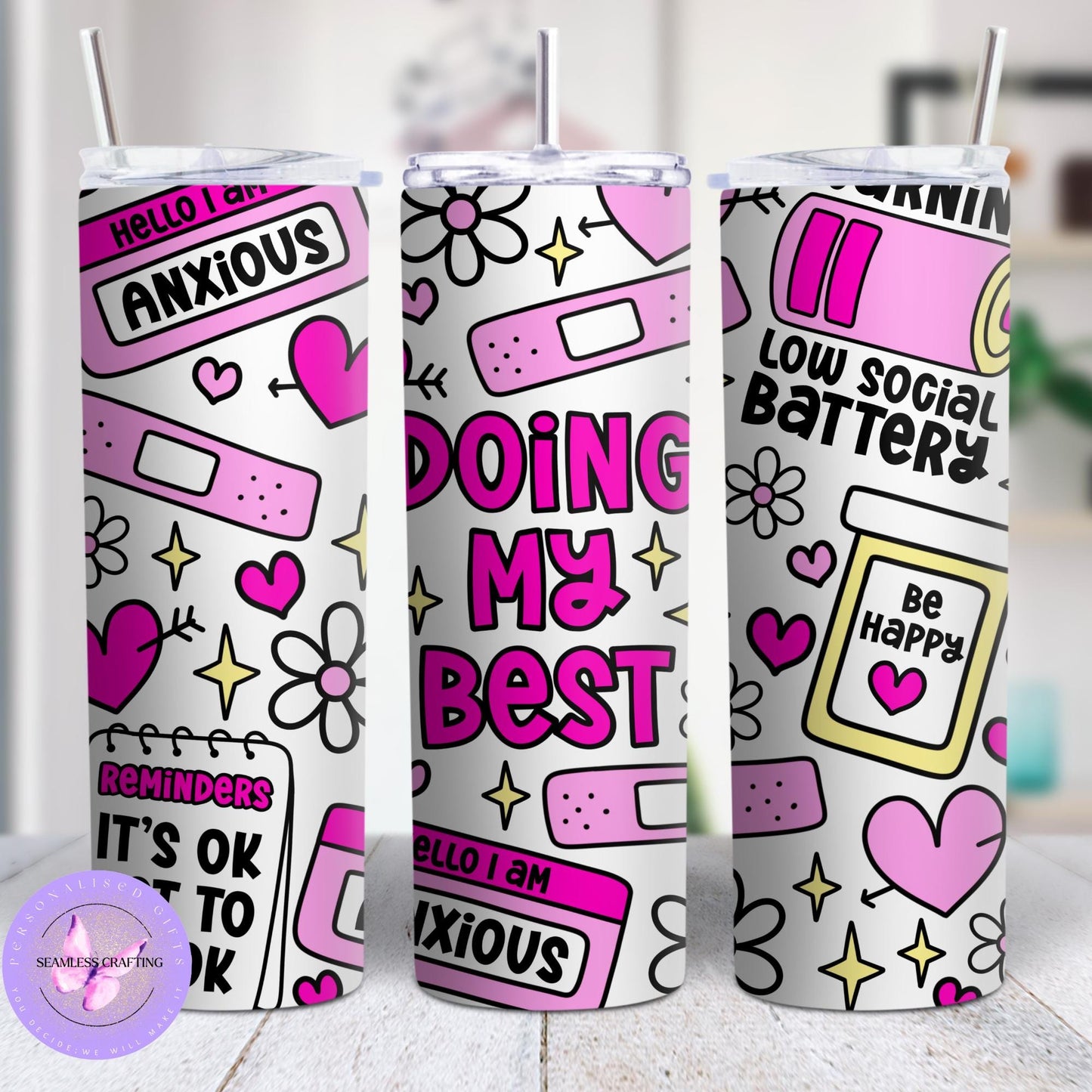 Daily Manifestation Positive Reminders Tumbler Cup, Mental Health Awareness, Positive affirmation self-love travel mug, Doing my best