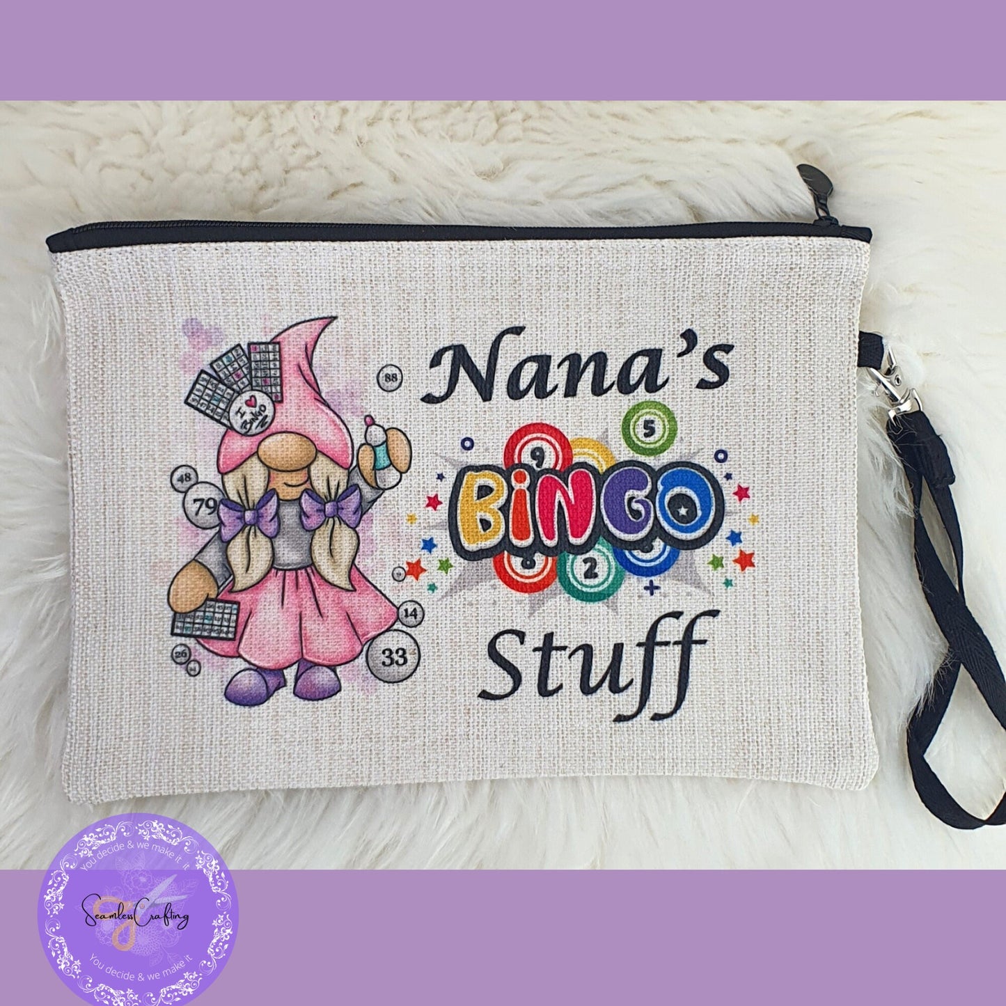 Personalised Gonk Gonkette Gnome Bingo bag, Dabber pen pouch, Pen holder, Money wallet holder, Gift for her, Bing accessories bag