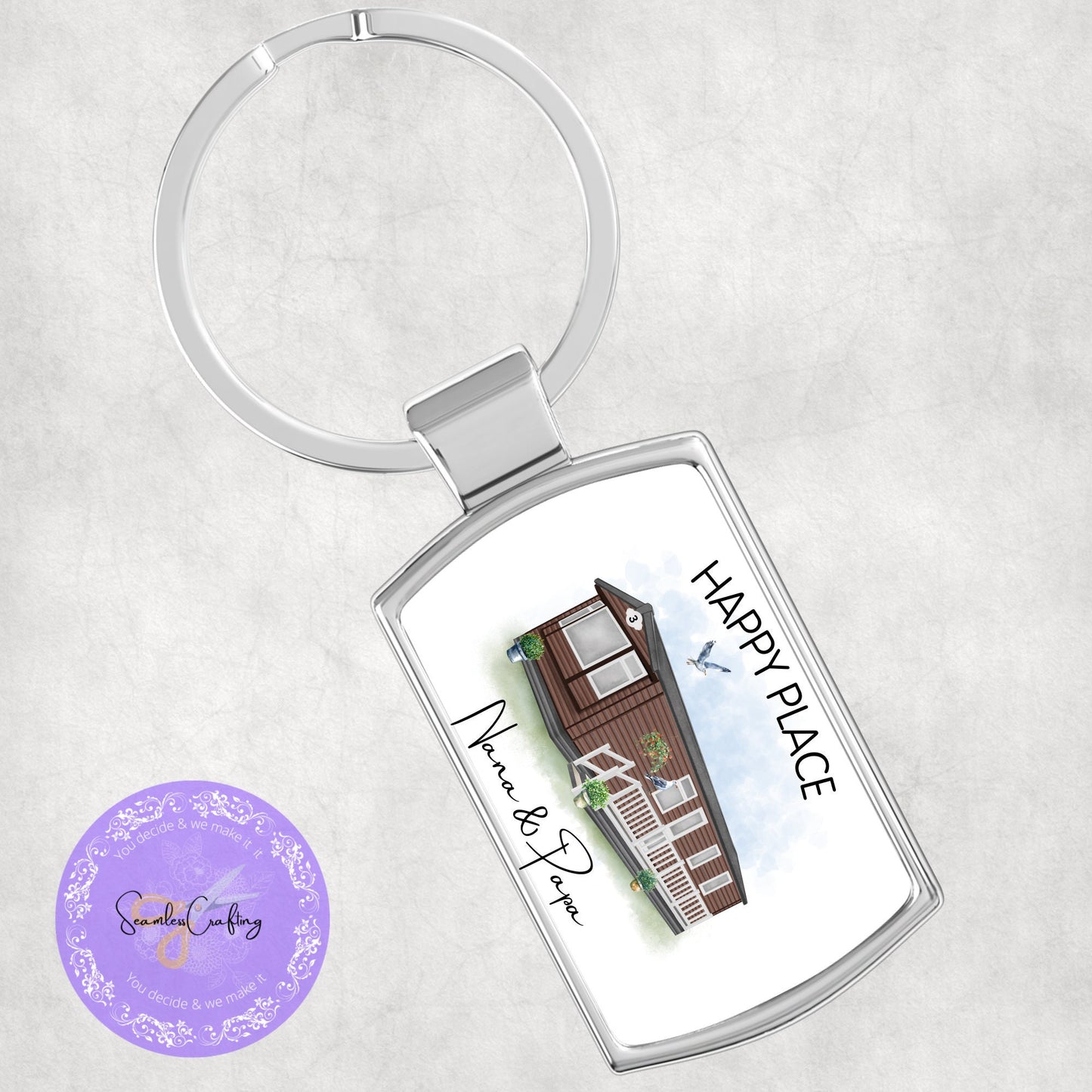 Personalised Static Caravan keyring gift, Custom any text & names, Campervan holiday gift, Static owners keychain presents, New home gift