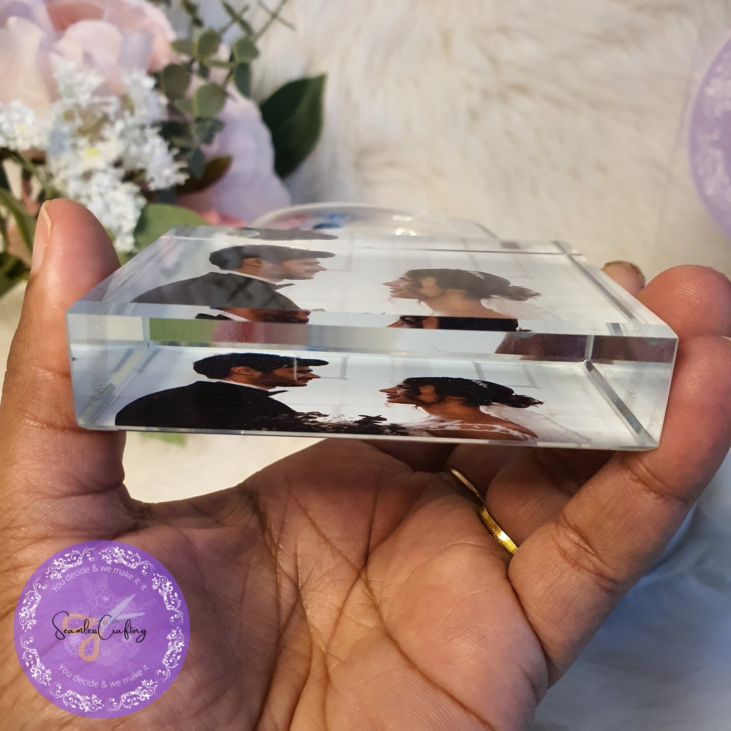 Personalised 3D Padlock Photo Crystal, Cube 3D photo Frame Gift, Glass Photo Block, Crystal lock block For couple, Newly Wed Gift,Any photo