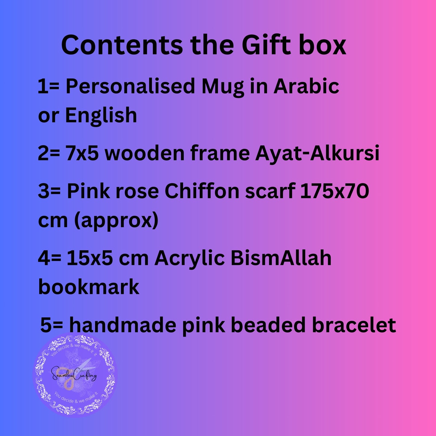 Personalised hijabi hamper gift, Eid, Ramadan present, Ayat Alkursi Gift, Graduation, Umrah, gift set, Custom Arabic Mug, Pink Bracelet Gift