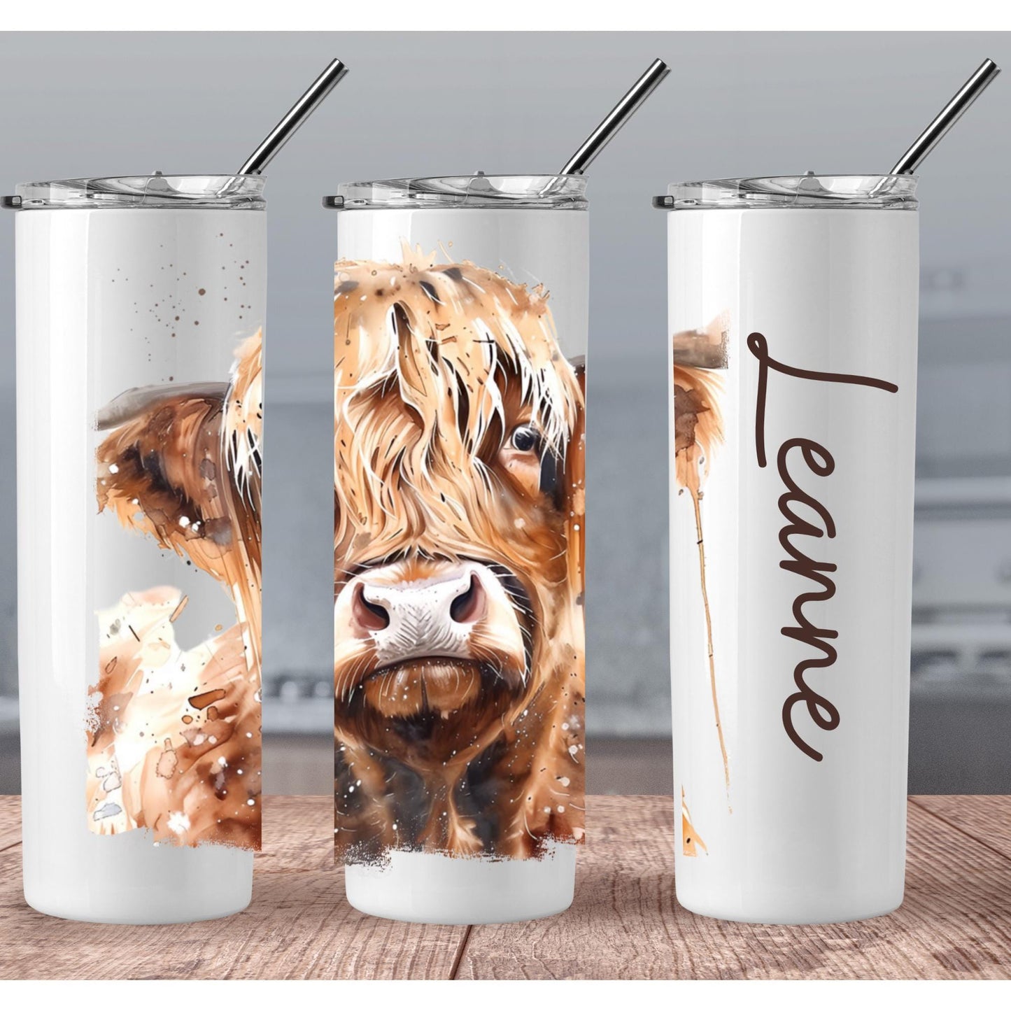 Personalised Highland Cow water Bottle - 20 oz Tumbler Gift, Cute Highland Coo Design, Stainless steel, Add any name thermal cup, fluffy coo
