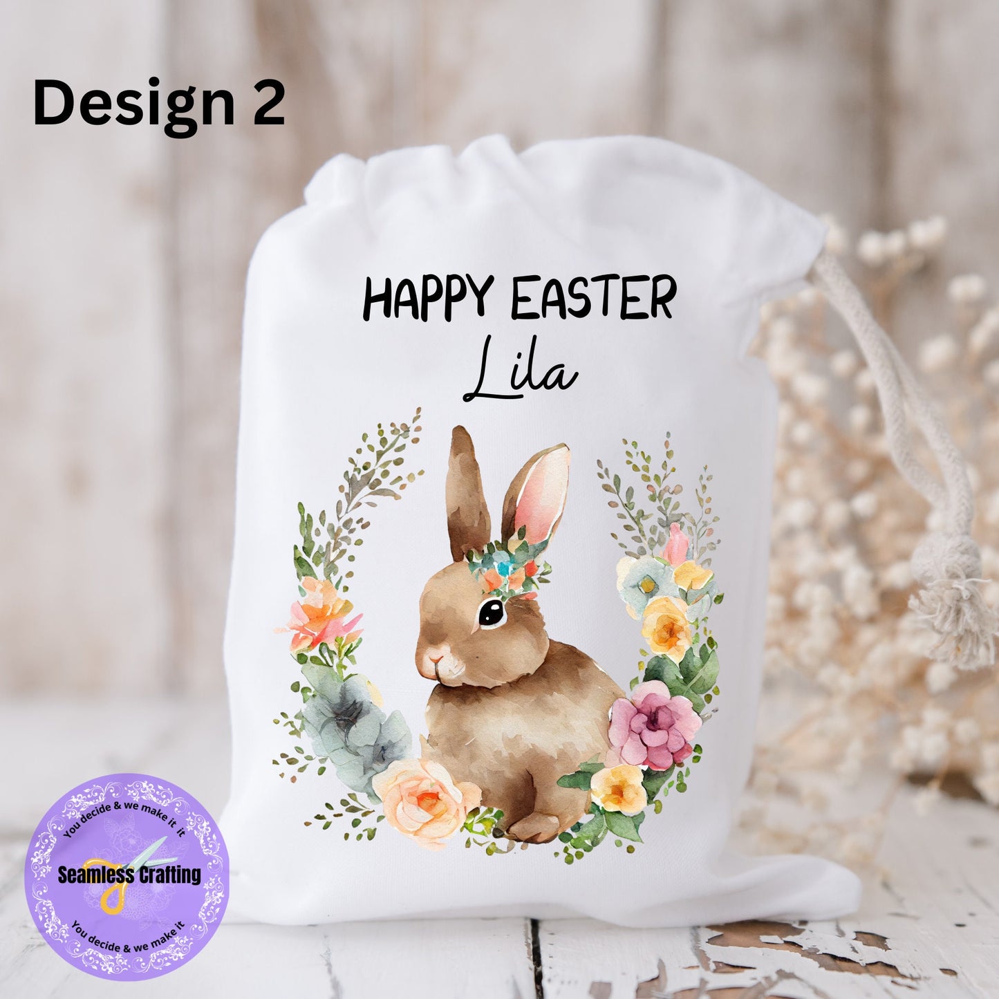 Personalised Easter Bag, Easter Egg Sack, Custom Easter Gift with Name, Easter Bunny Treat , Kids Easter Egg Hunt Basket, Rabbit,