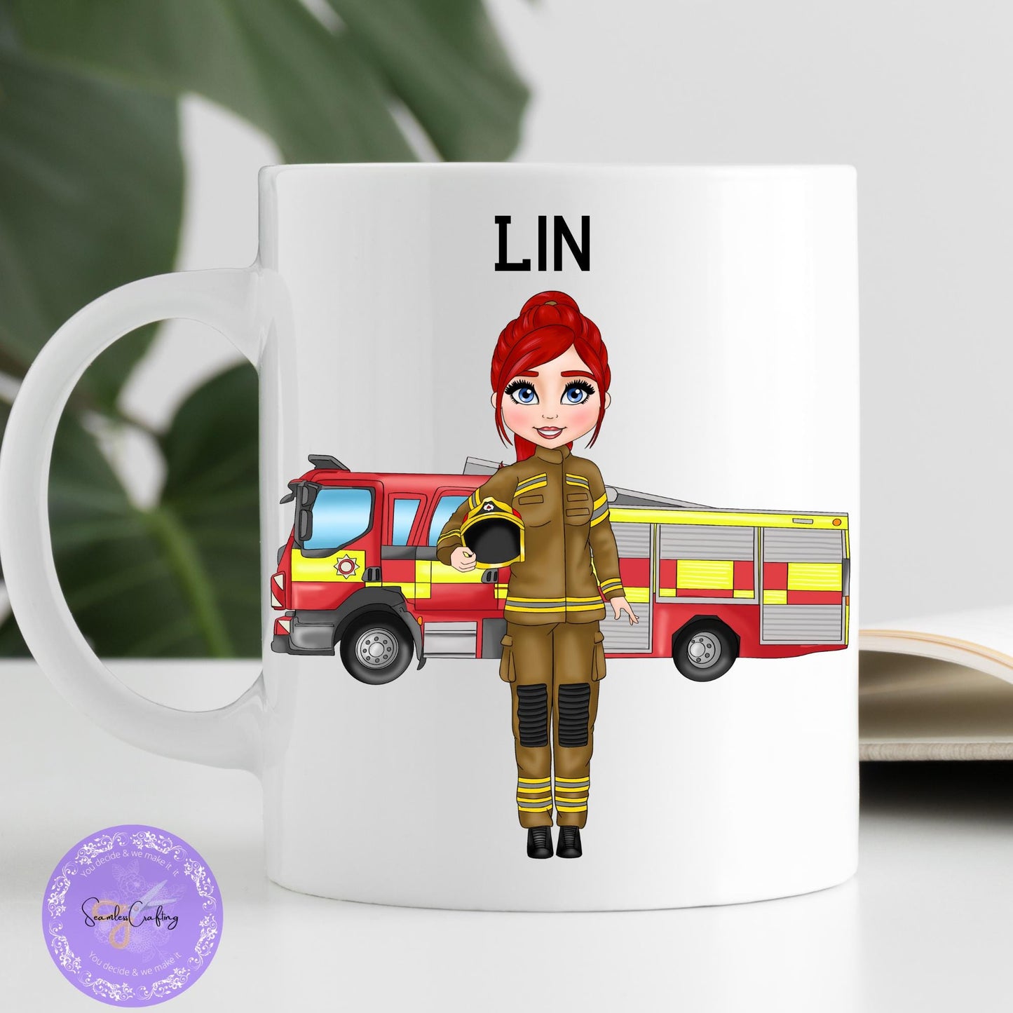 Personalised Female Fire Fighter character gift mug, Firewoman travel mug, Insulated Stainless Steel Cup, Gift for her, Rescue Services