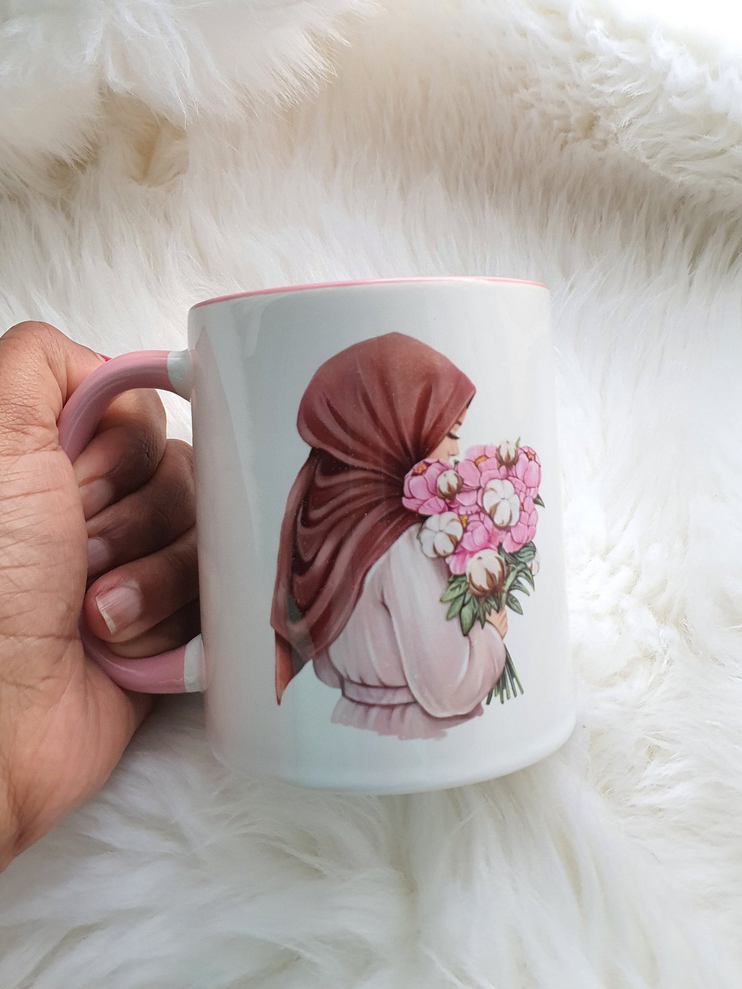 Personalised Eid Gift, Muslim Woman hijab Mug, Name in Arabic, Gold wreath Mug,Hijabi Mug Gift For Her, Islamic Name Mug, flower hijab woman
