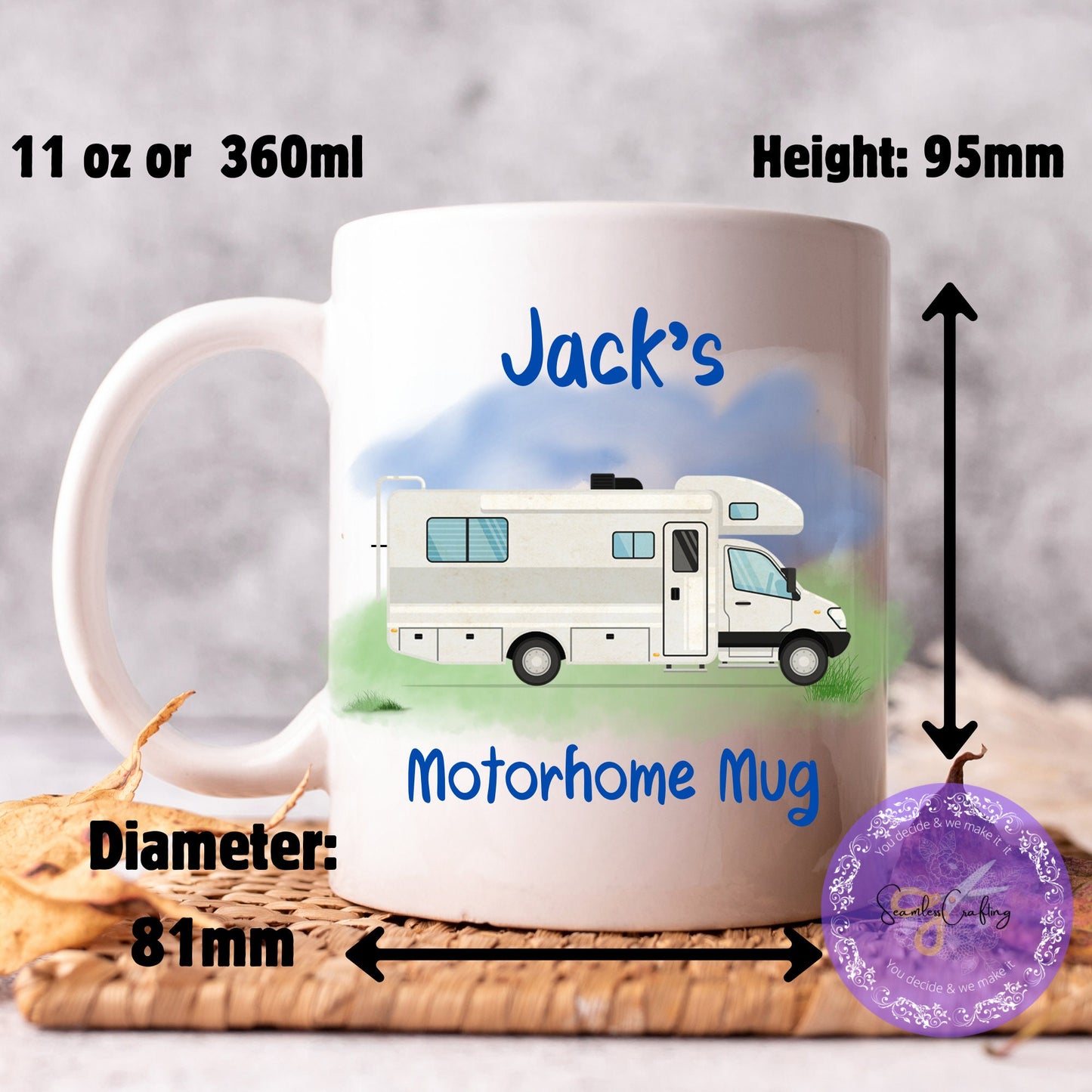 Personalised Motorhome mugs, add any text name, Campervan owners gifts, Ceramic camping cup, Outdoor lovers present, First RV gift