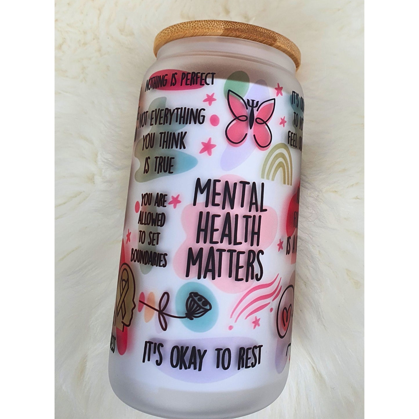 My Mental Health Matters Reminders Glass Cup, Mental Health Awareness, Positive affirmation self-love beer can glass cup, all about me