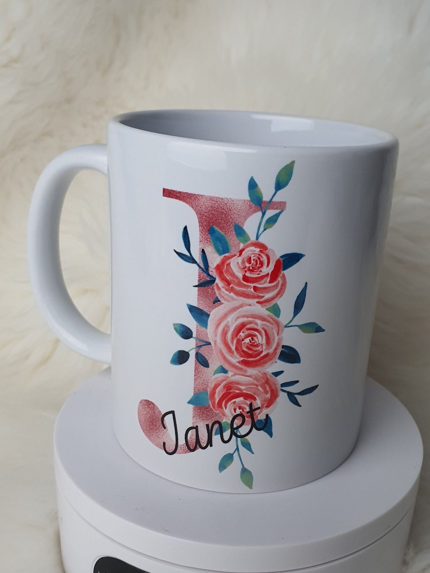 Personalised Rose Gold Floral Initial Gift Mug, Gift For Her, Custom Initial Mug, Birthday Gift Mug, Elegant Bridesmaid, wedding, Coworkers