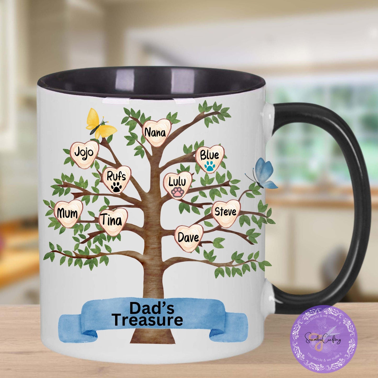 Personalised family tree mug, custom family names, Family treasure, Add any name upto 12, ceramic cup gift for family, kin family tree