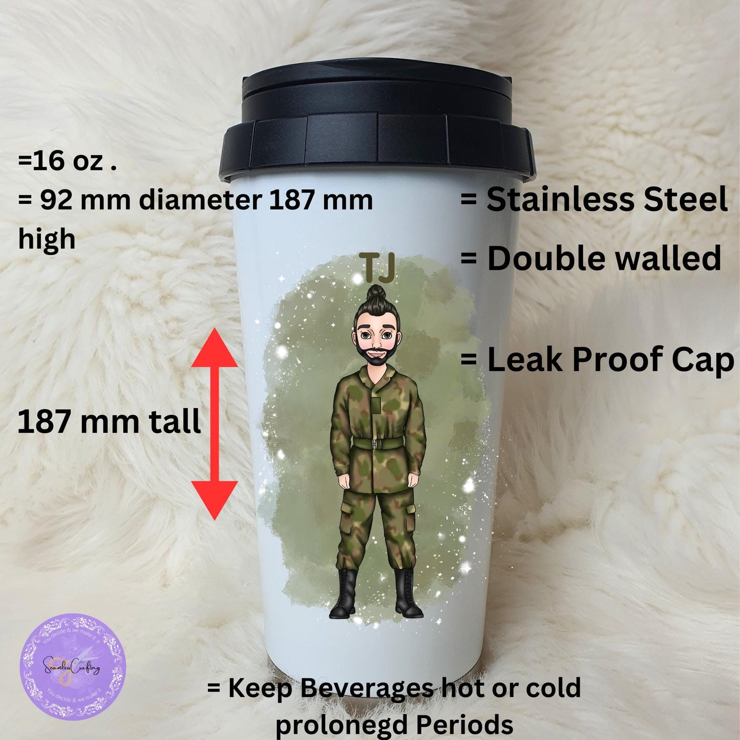 Personalised Male Army Soldier mug, Army Cadet gift, Military gifts, Build character, caricature, customise with name, Army themed present