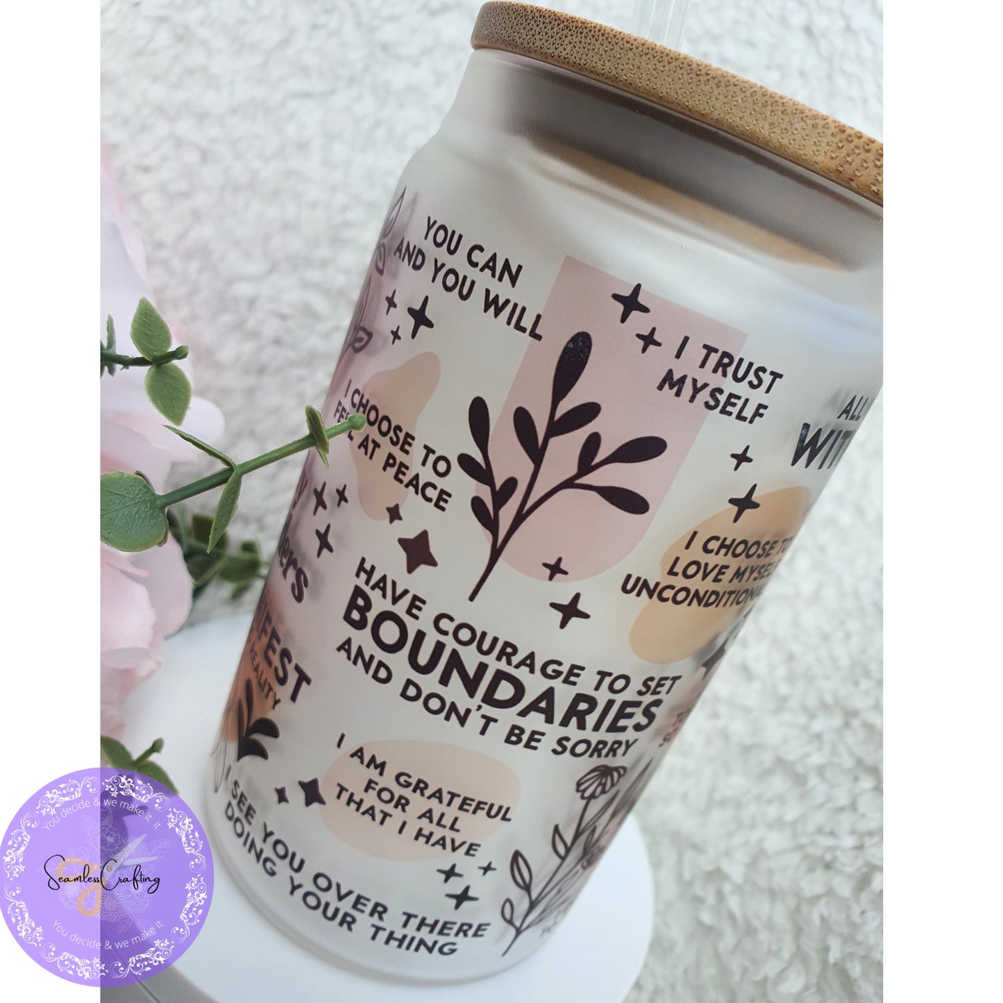 Daily Manifestation Positive Reminders Glass Cup, Mental Health Awareness, Positive affirmation self-love beer can glass cup, all about me