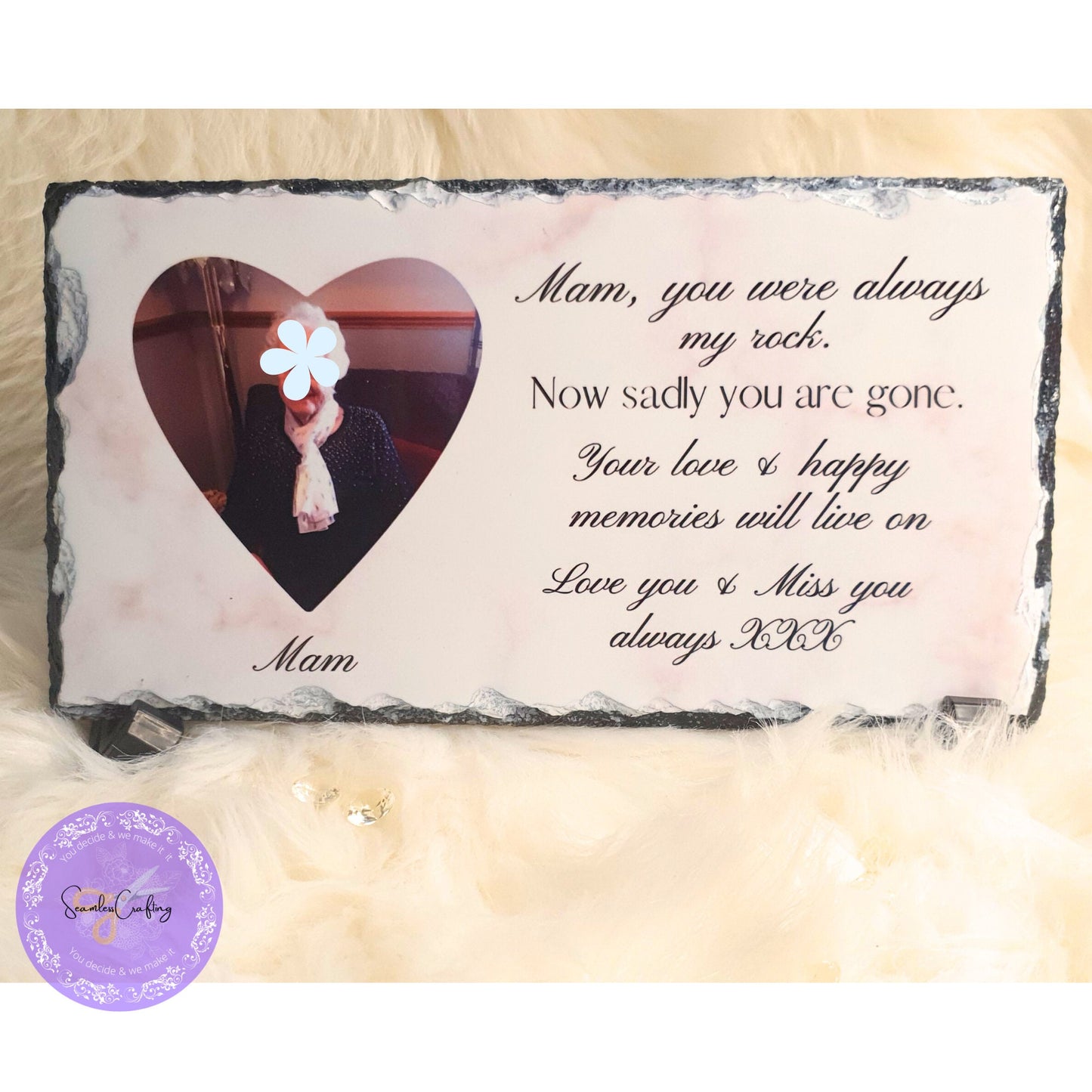 Personalised memorial photo slate, in memory of dad, mum,grandmother,granddad, grave memorial, Sympathy gift, Rectangular Rock Slate