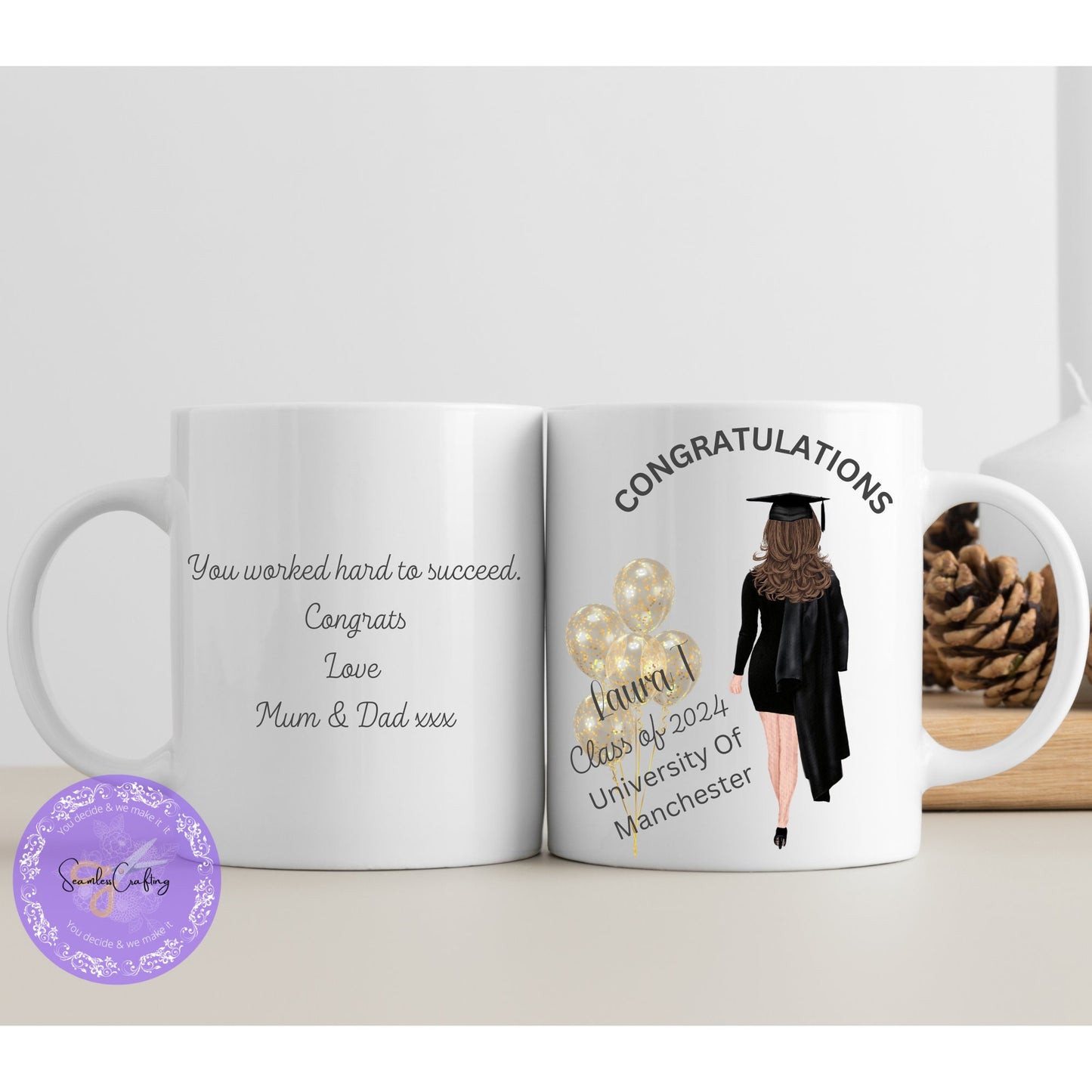 Personalised Graduation 2024 Mug, Graduation Gift For University, Gift For Her, Custom Skin Colour Mug, Graduation Gift Mug, Keepsake