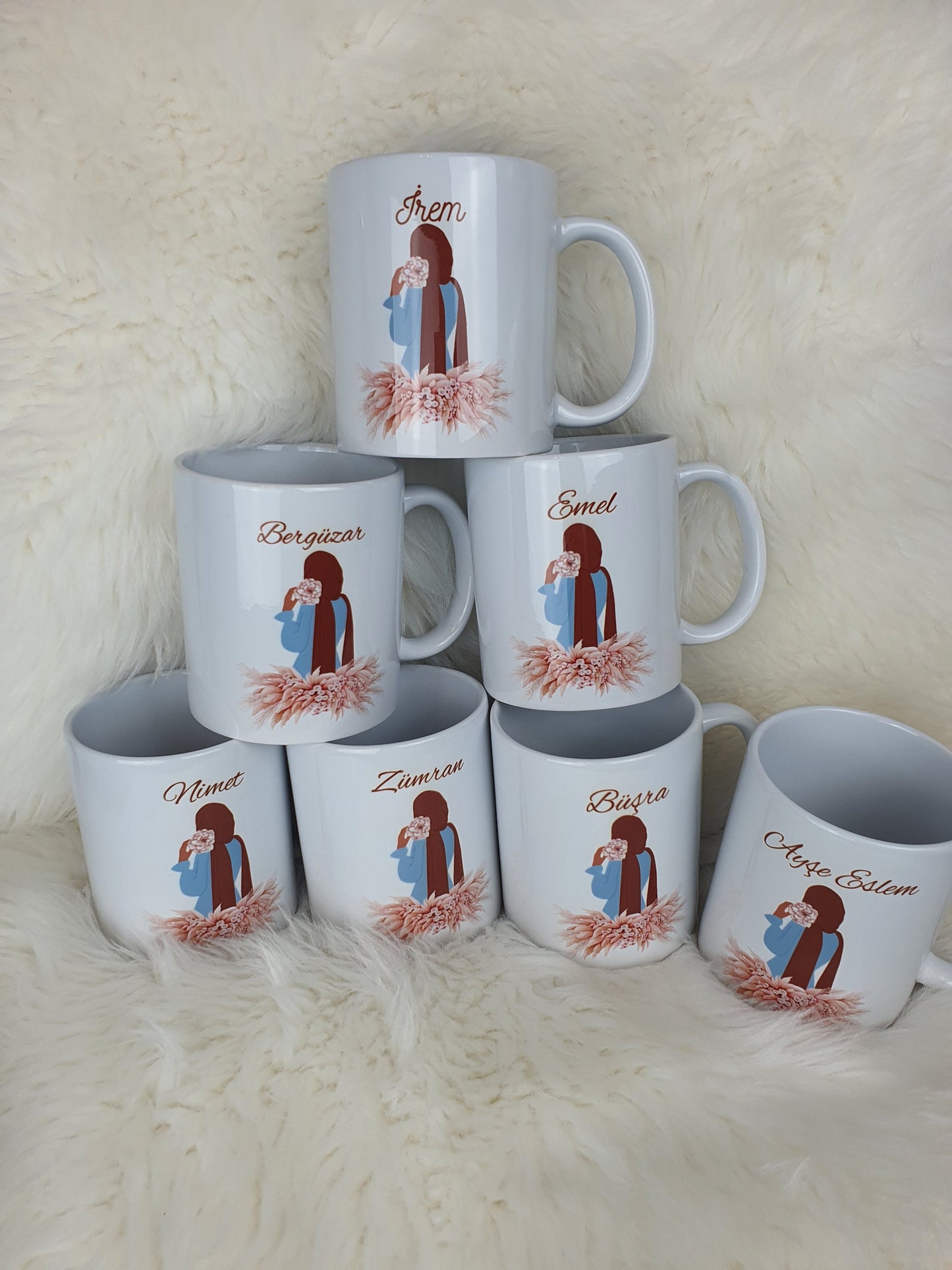 Personalised Eid Gift, Muslim Woman hijab Mug, Name in Arabic, Islamic, Mug, Hijabi Tumbler Gift For Her, Islamic Name Mug, flower hijab