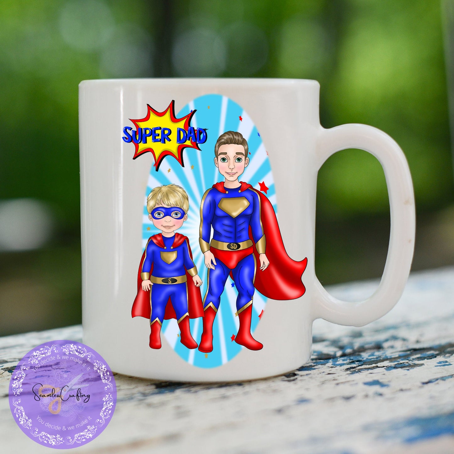 Personalised Superhero Dad Character and kids, Father's Day Gift, Father & Kids Mug, Best Dad Gift Superhero, Father's Day Gift from kids