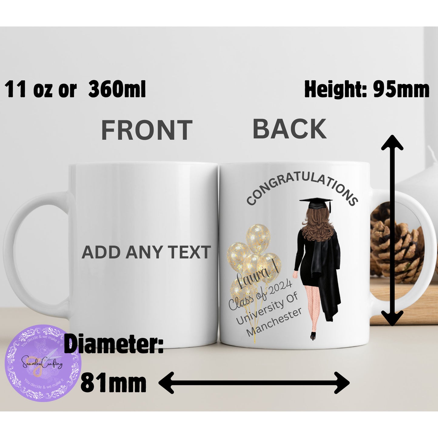 Personalised Graduation 2024 Mug, Graduation Gift For University, Gift For Her, Custom Skin Colour Mug, Graduation Gift Mug, Keepsake