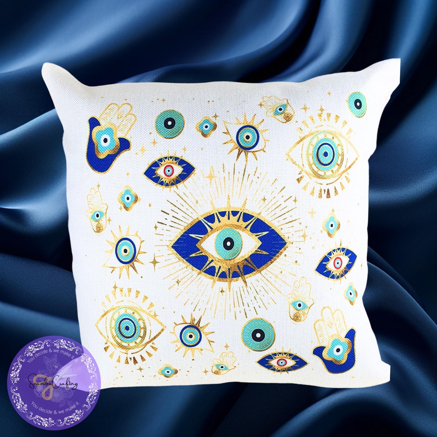 Personalised All-Seeing Eye Cushion. Turkish Eye Protection, Spiritual Mug Gift, Makeup bag Evil Eye Style, Nazar, Mousepad, 20 oz tumbler