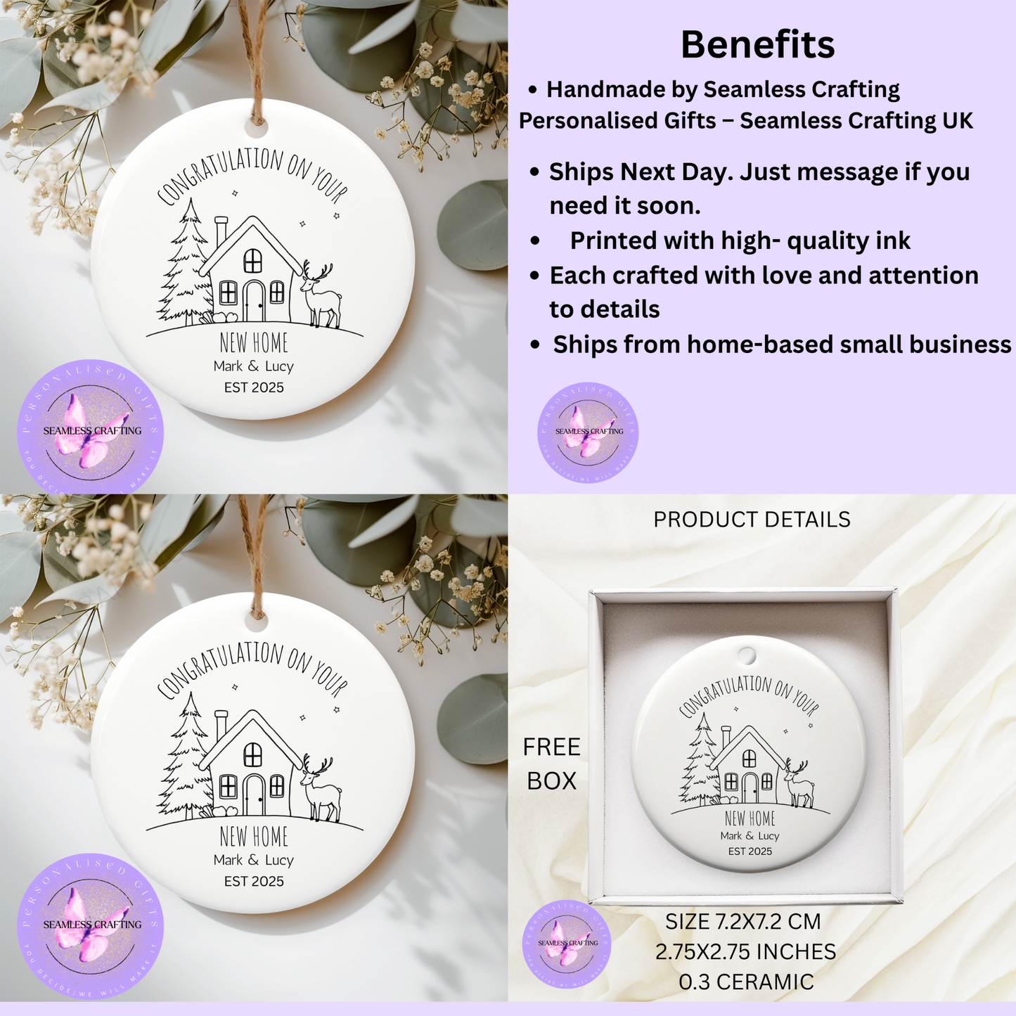 Personalised New Home Ornament – Custom Ceramic Housewarming Gift with Names & Year – First Home Keepsake Decoration
