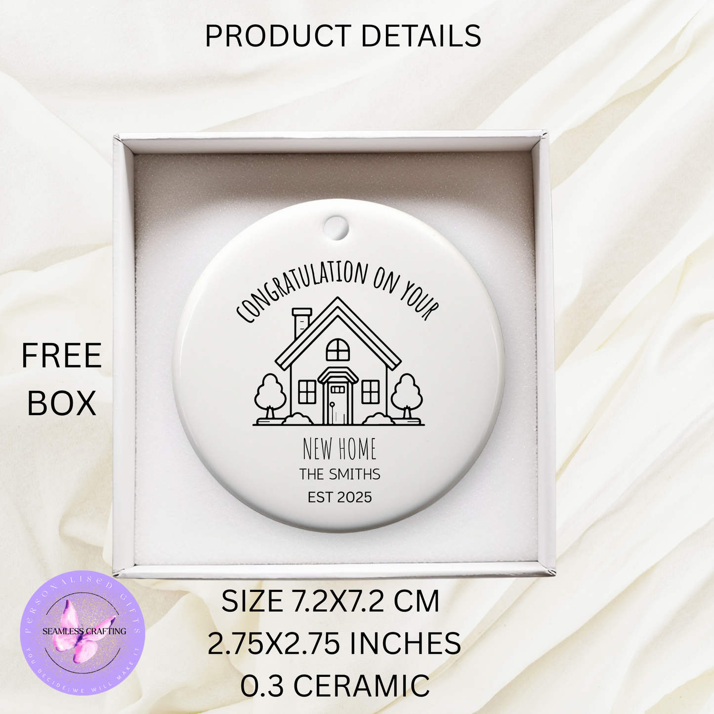 Personalised New Home Ornament – Custom Ceramic Housewarming Gift with Names & Year – First Home Keepsake Decoration