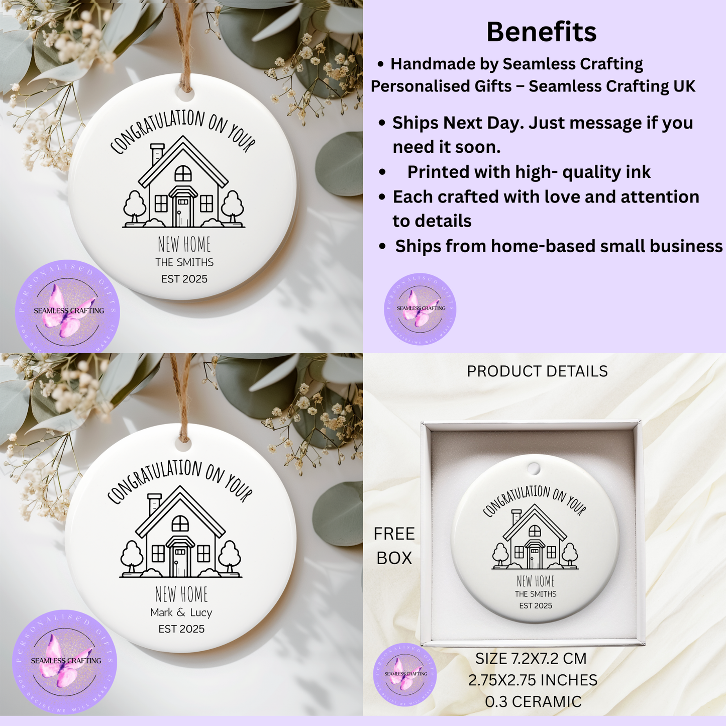 Personalised New Home Ornament – Custom Ceramic Housewarming Gift with Names & Year – First Home Keepsake Decoration