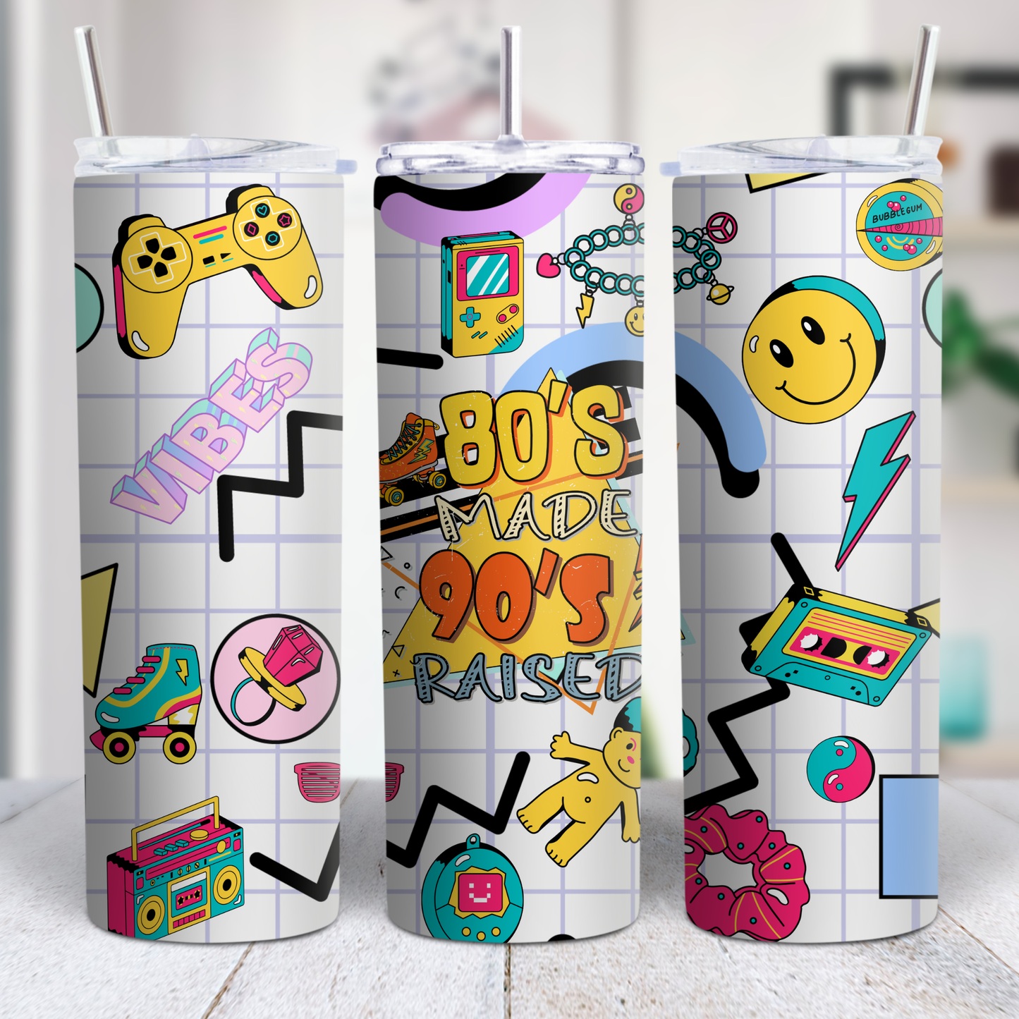born in the 80s tumbler 20oz retro nostalgia design cassette roller skate cup