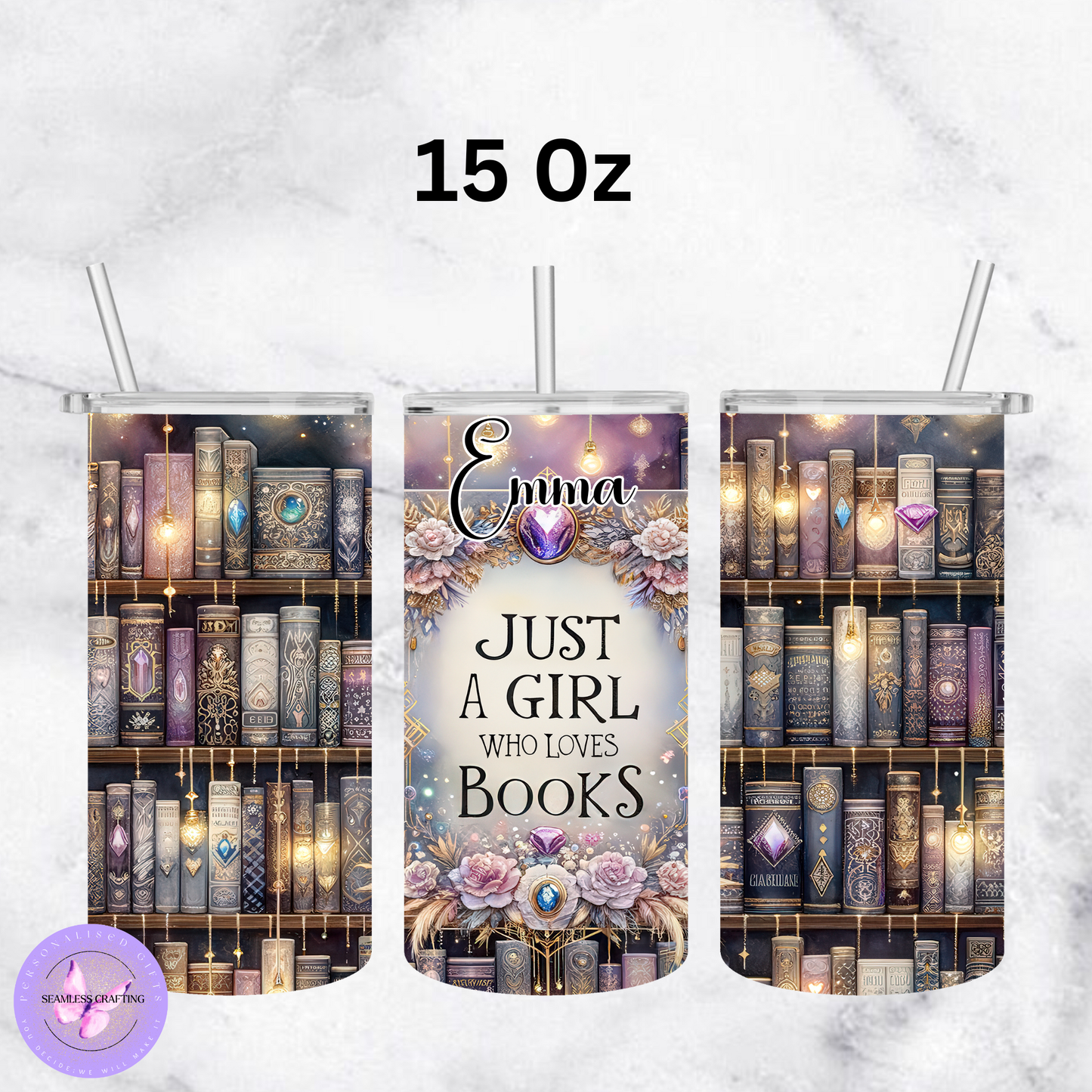Personalised Book Lover Tumbler 20oz. 15oz – Custom Name Reading Gift | Just a Girl Who Loves Books Travel Cup