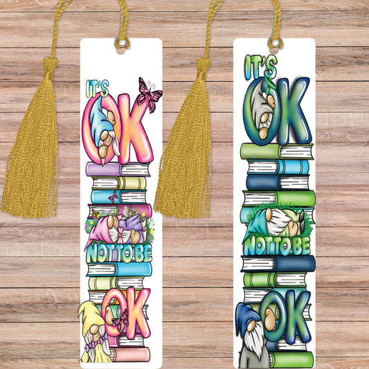 Personalised Acrylic  gonk gnome positivity bookmark, mental health awareness, It is ok Not to be Ok, Reading gift for her him Gonk lover