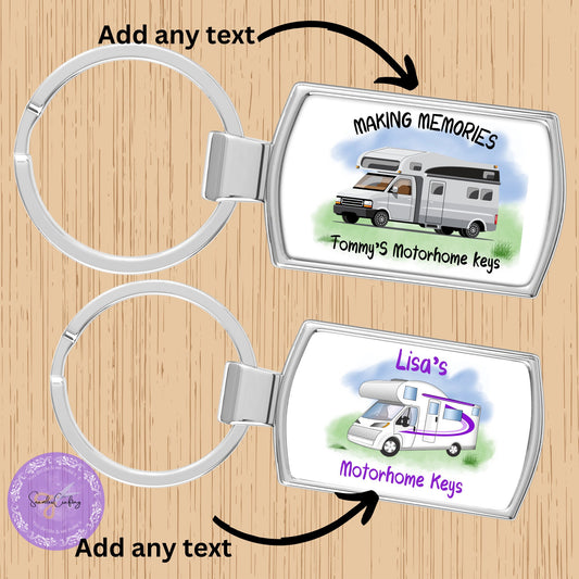 Personalised metal Motorhome keyring, Custom any text & names, keychain presents, New homeowner gifts, Outdoor lovers, First RV gift