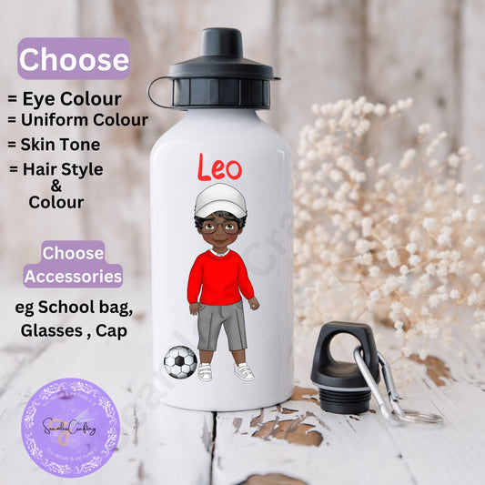Personalised School uniform water bottle, Back to school water bottle, Nursery water bottle, Boy Character water bottle, customise with name
