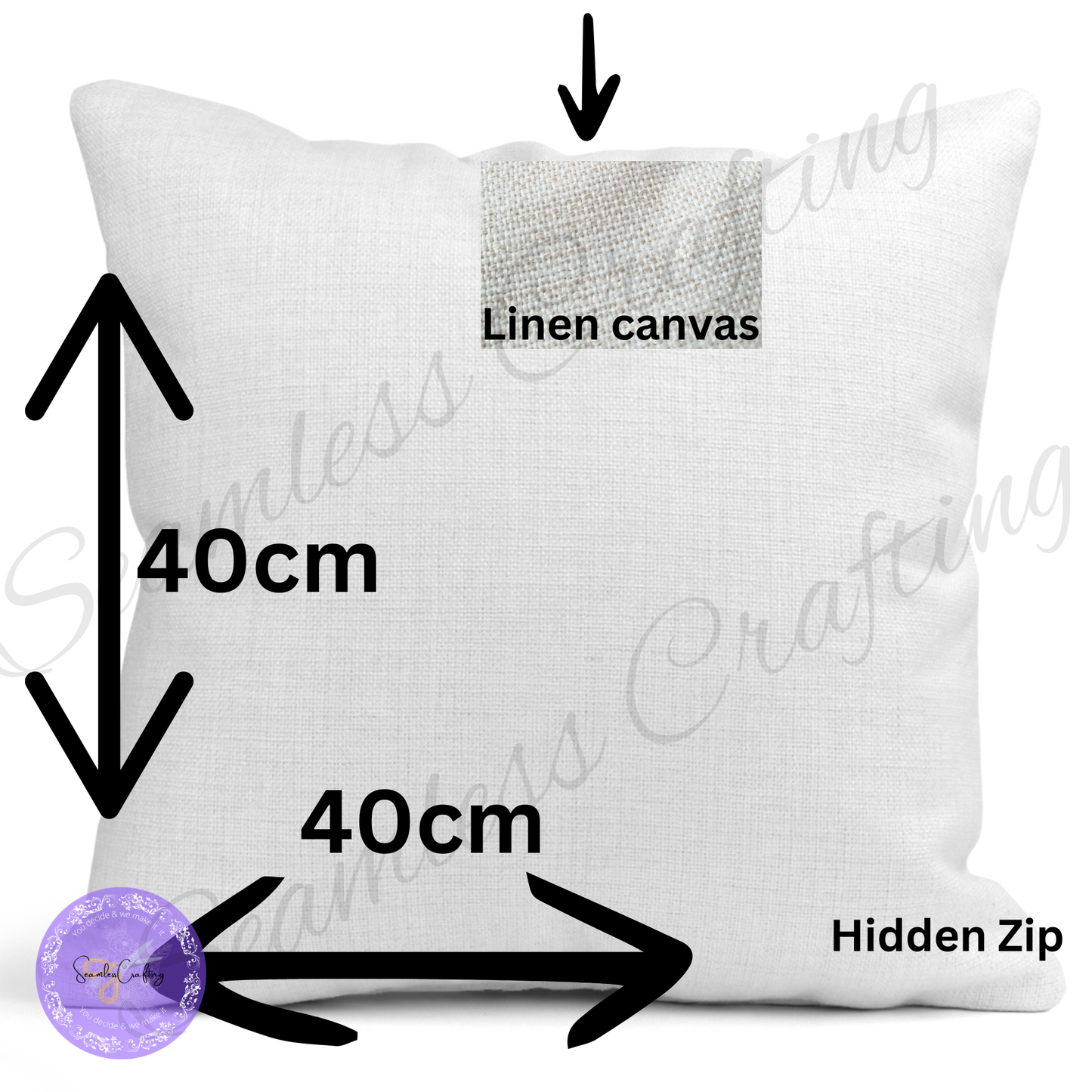 Linen cushion cover 40x40cm with hidden zip, personalised truck pillow back view premium fabric UK