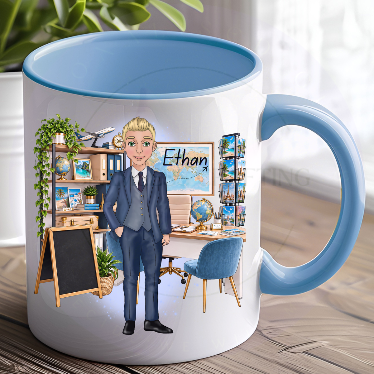 Personalised Male Travel Agent Mug – Custom Character Gift