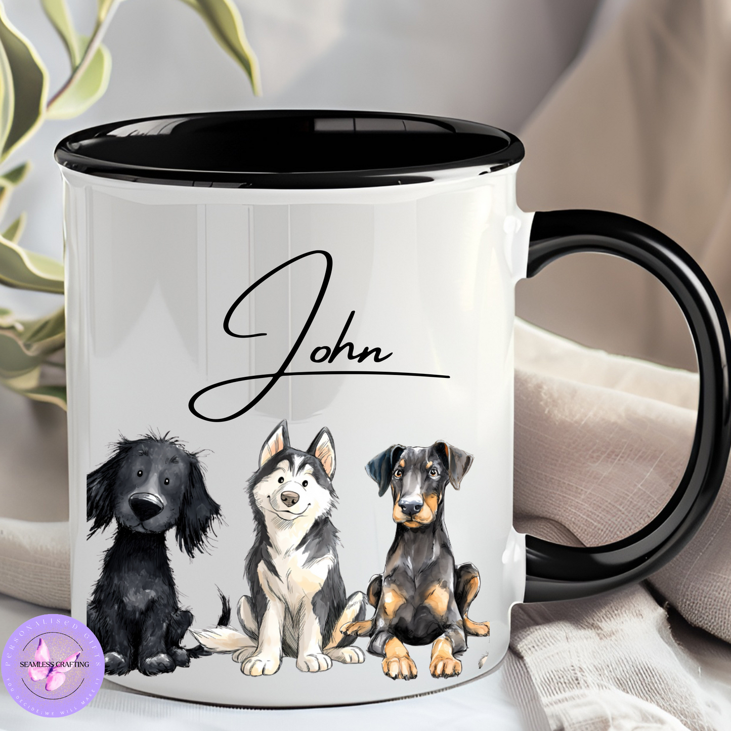 Personalised Dog Lover Mug – Pampered and Purrfect 11oz Ceramic Coffee Cup – Custom Name Pet Groomer Gift with Colour Handle Options