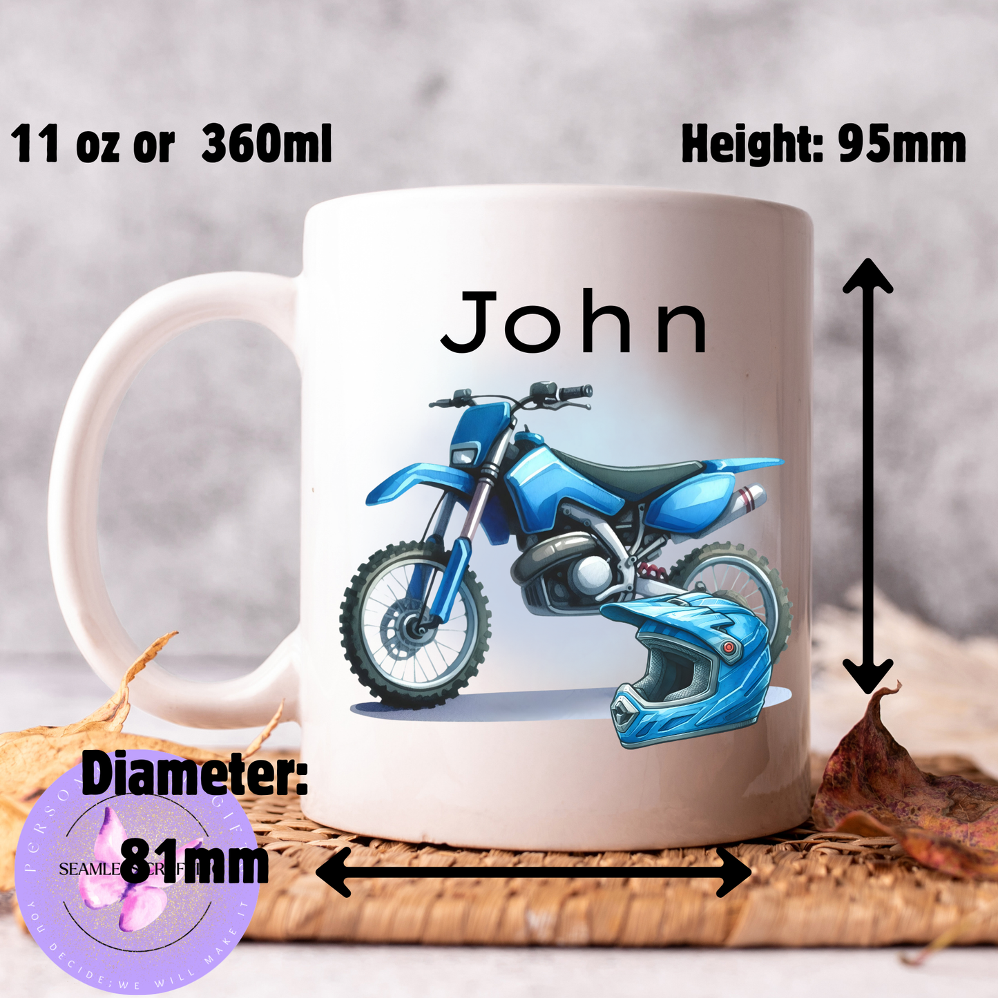 Personalised Dirt Bike Mug & Travel Mug – Custom Motocross Gift – 11oz Ceramic, 14oz Travel Mug, 16oz Thermal Tumbler or Frosted Tankard