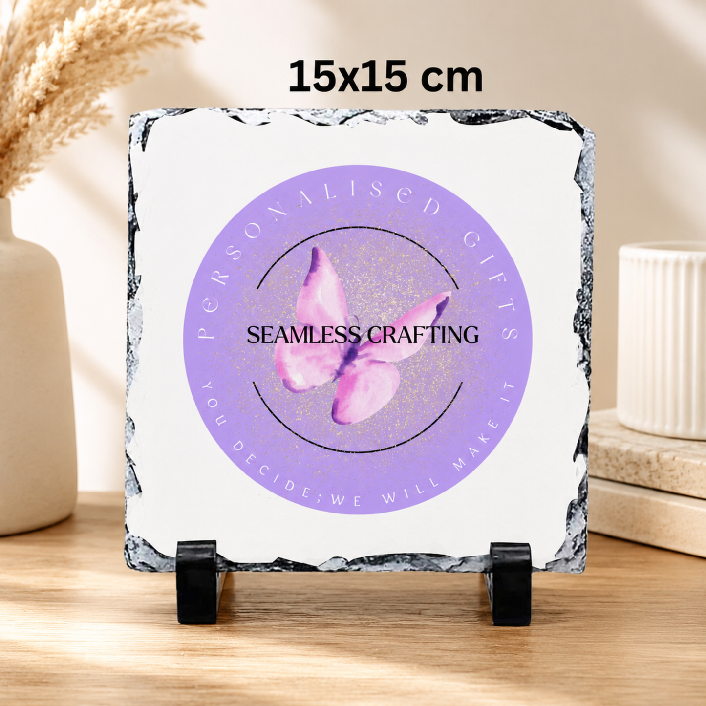 Square rock slate plaque personalised with logo or wording