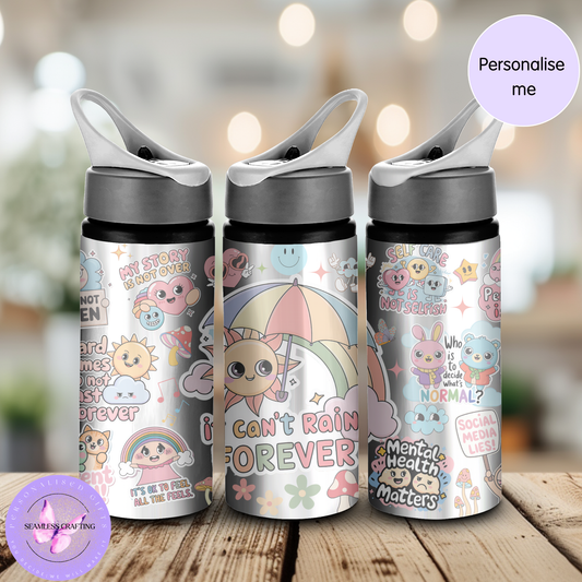 Personalised Kids Mental Health Positive Affirmation Water Bottle 600ml Aluminium BPA-Free with Straw