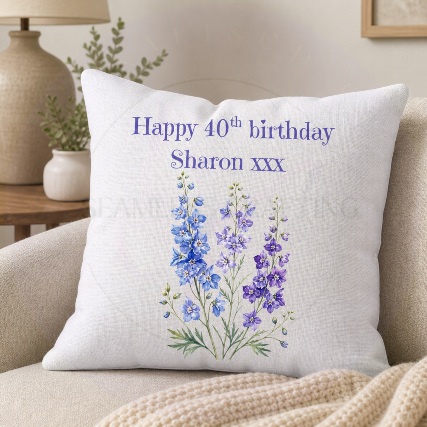 Personalised Birth Flower Cushion – Birthday Gift for Her