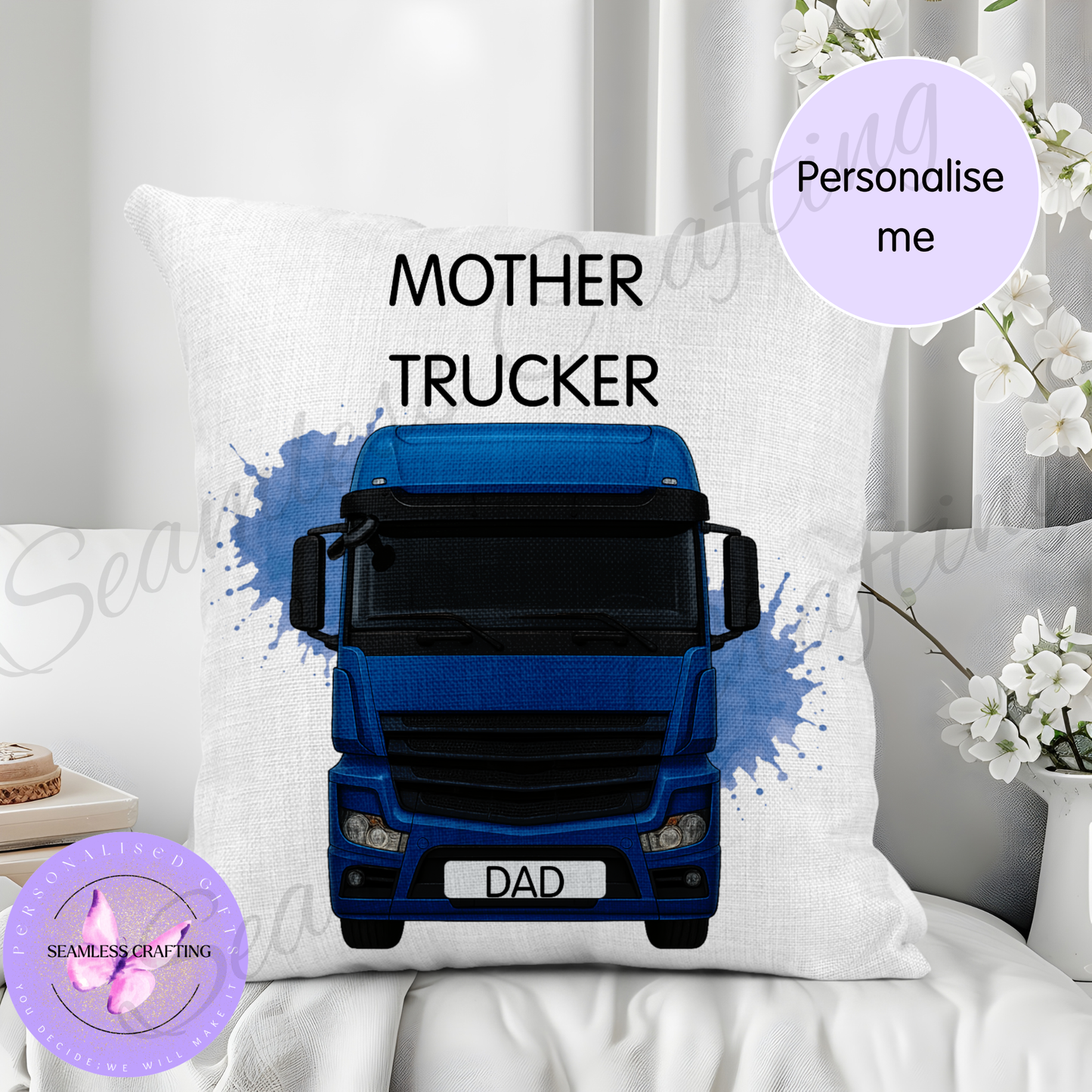 Personalised Truck Cushion Gift | Custom Lorry Driver Pillow with Name | Truck Lover Birthday Gift | Driver Keepsake Cushion 40x40cm