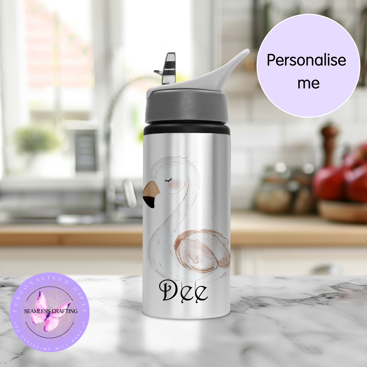 Personalised Kids 600ml Water Bottle – Cute Animal Characters | Custom Name Stainless Steel Bottle