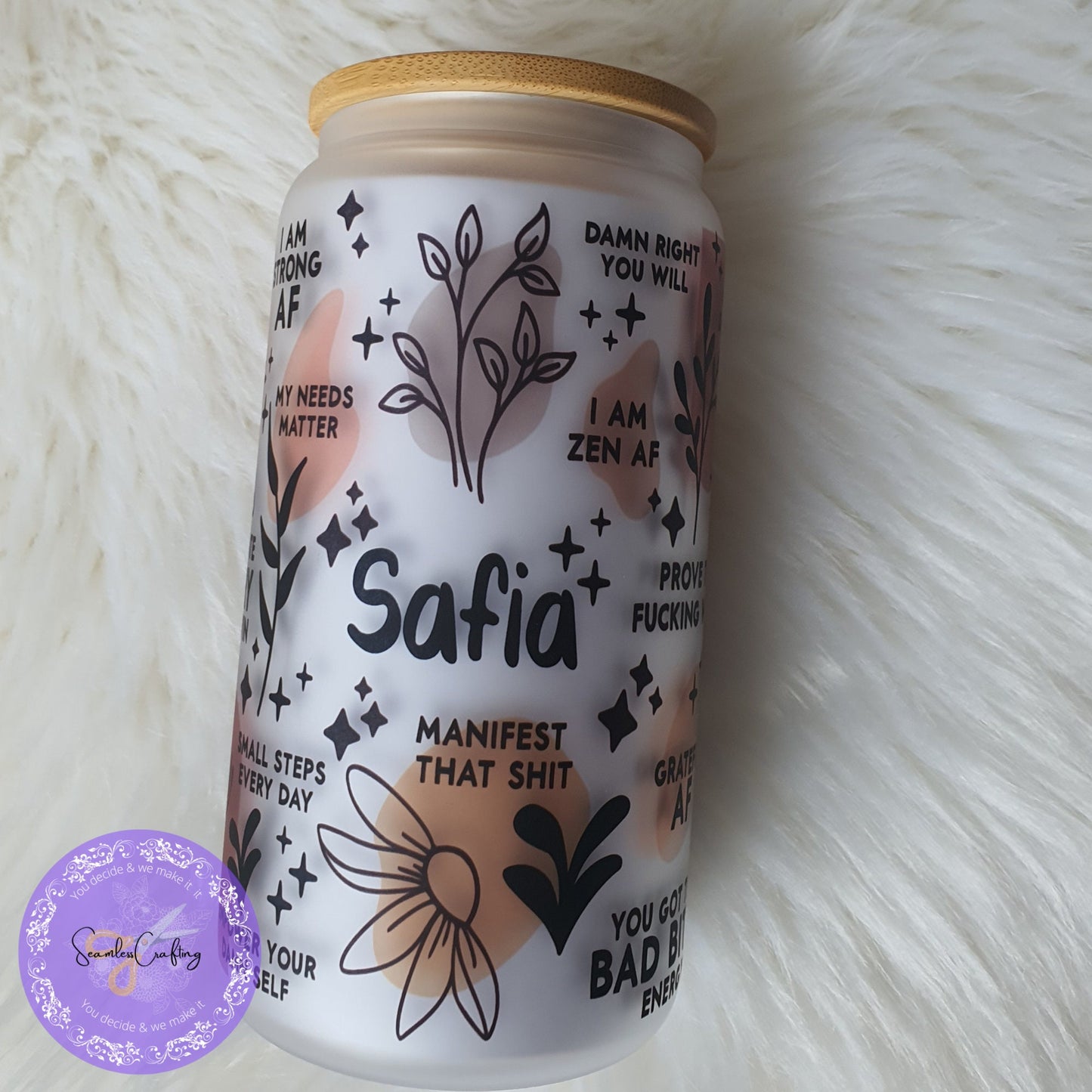 Personalised Sweary Daily Reminders Glass mug Cup, Mental Health Awareness, Positive affirmation self-love beer can Vulgar addition